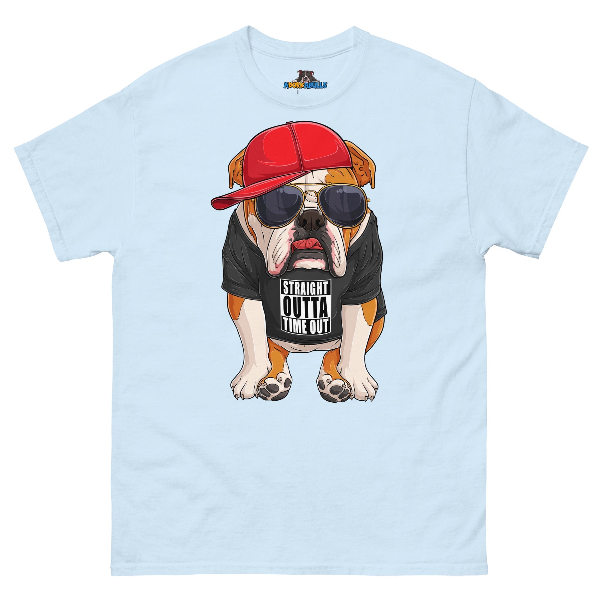 "Straight Outta Time Out" Male Bulldog Men’s Tee | Red & White Colored