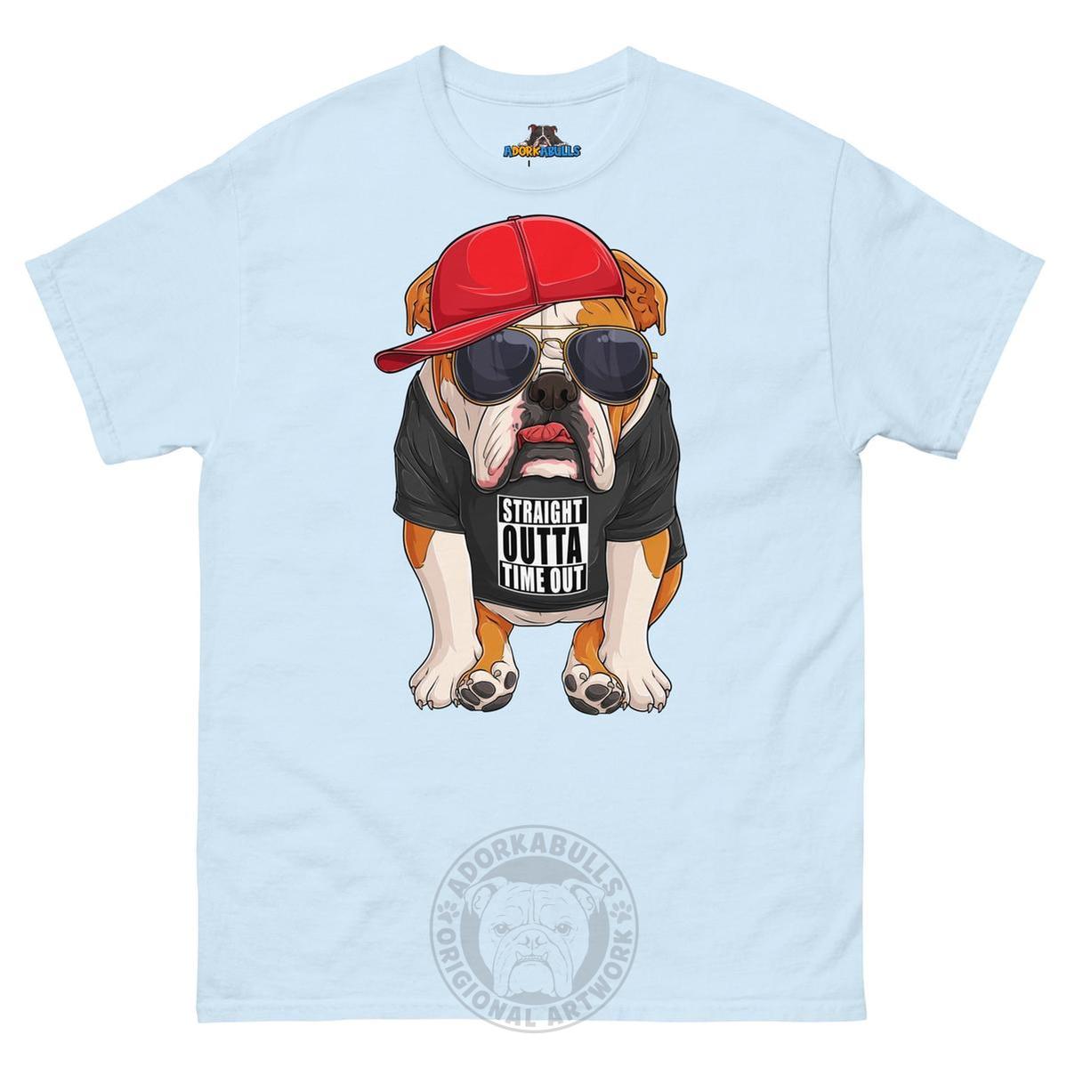 "Straight Outta Time Out" Male Bulldog Men’s Tee | Red & White Colored
