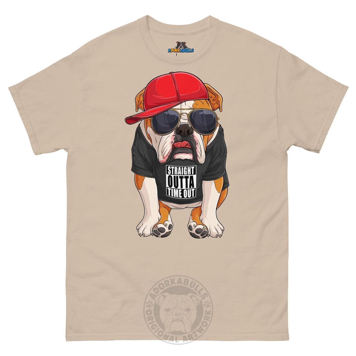 "Straight Outta Time Out" Male Bulldog Men’s Tee | Red & White Colored