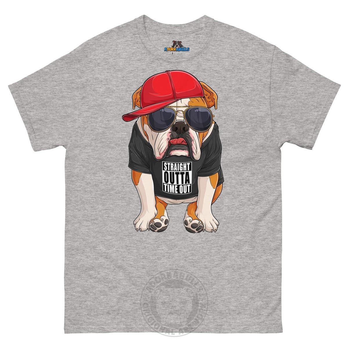 "Straight Outta Time Out" Male Bulldog Men’s Tee | Red & White Colored