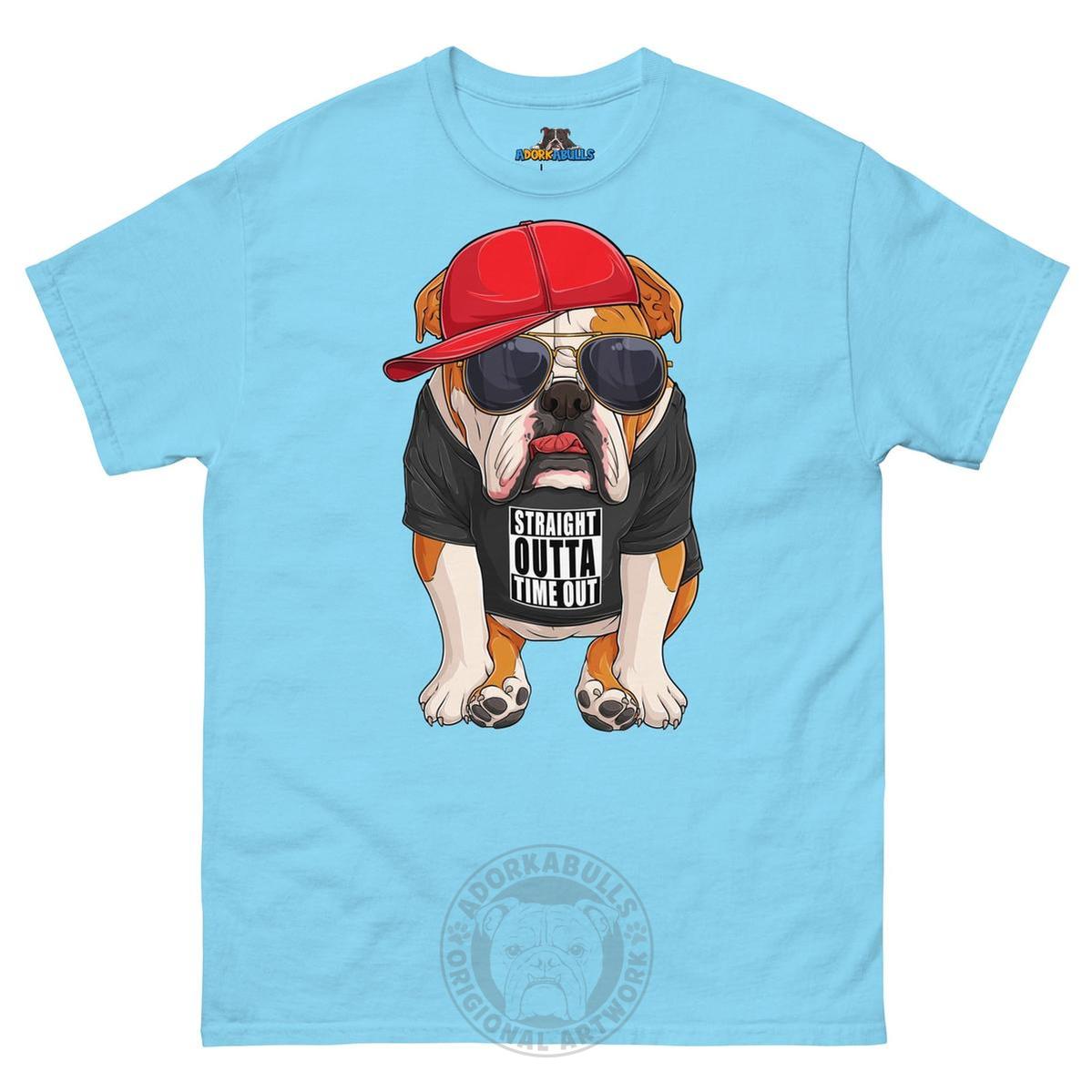 "Straight Outta Time Out" Male Bulldog Men’s Tee | Red & White Colored