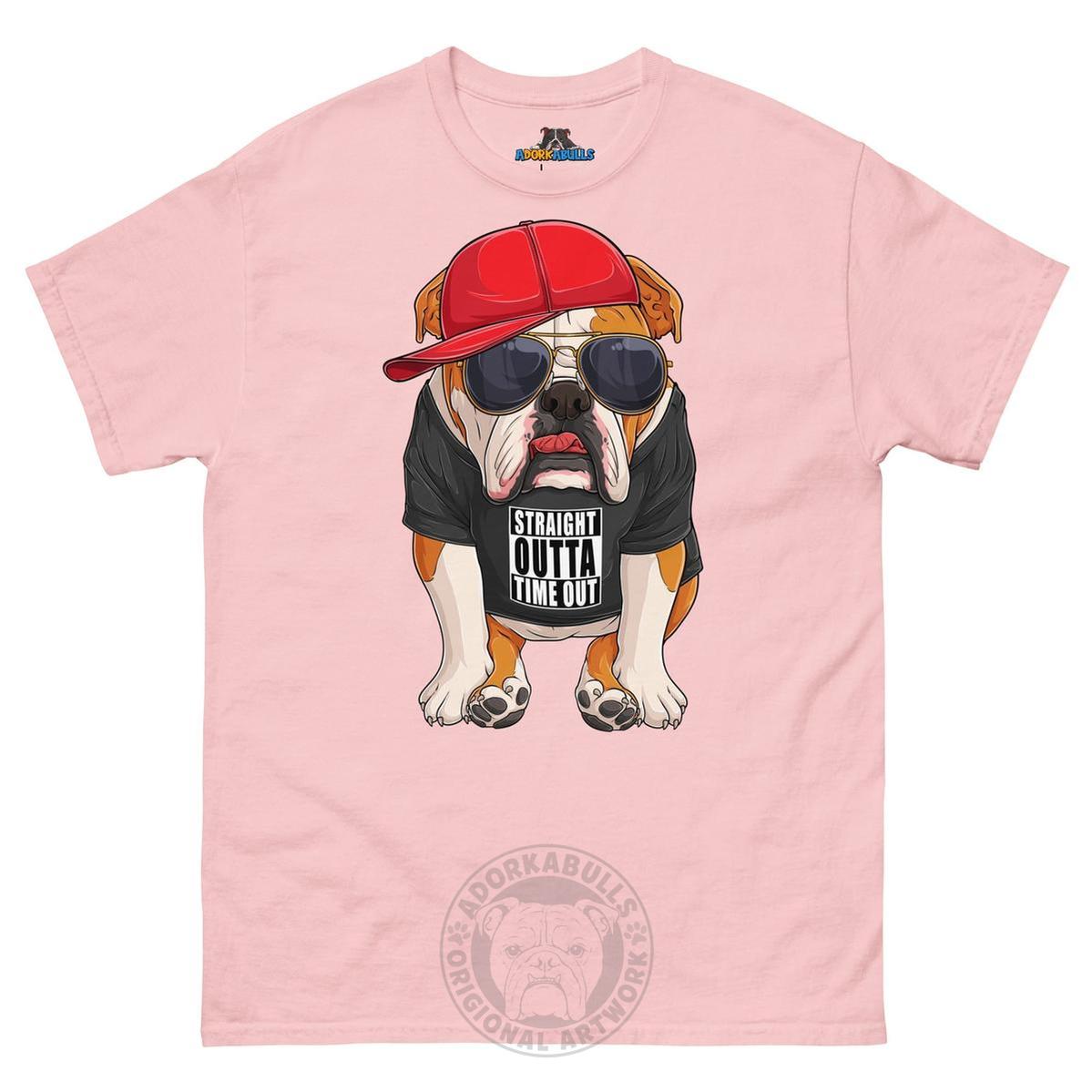 "Straight Outta Time Out" Male Bulldog Men’s Tee | Red & White Colored