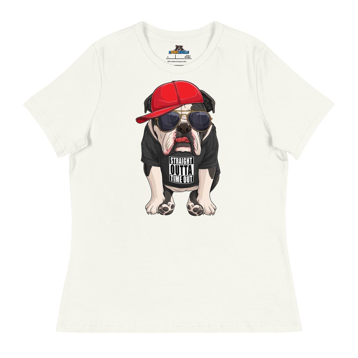 "Straight Outta Time Out" Male Bulldog Women’s Tee | Black & White Colored