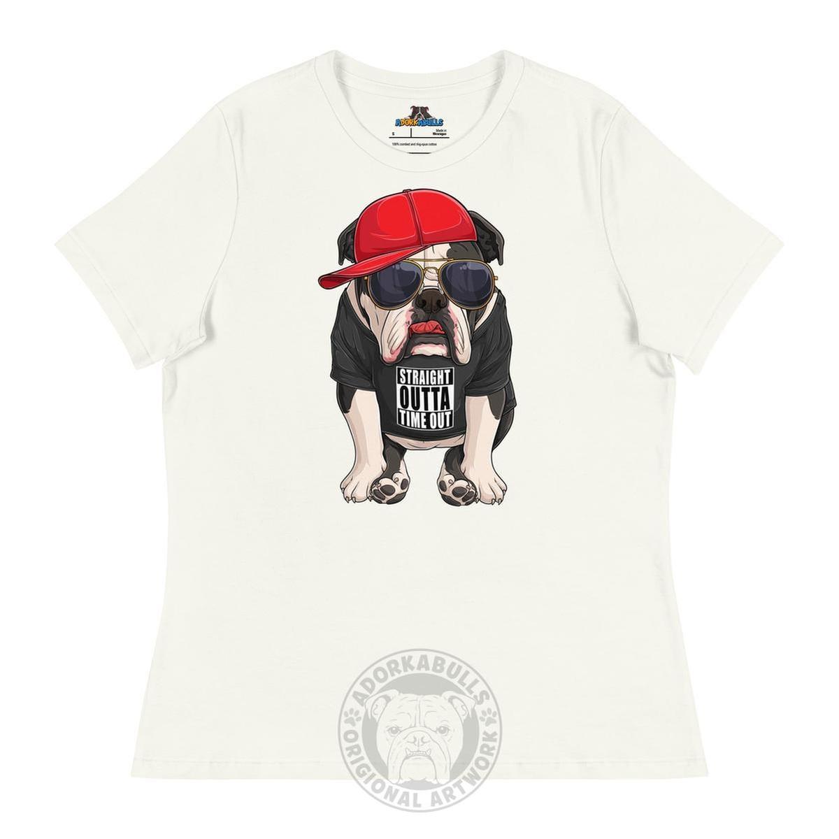 "Straight Outta Time Out" Male Bulldog Women’s Tee | Black & White Colored