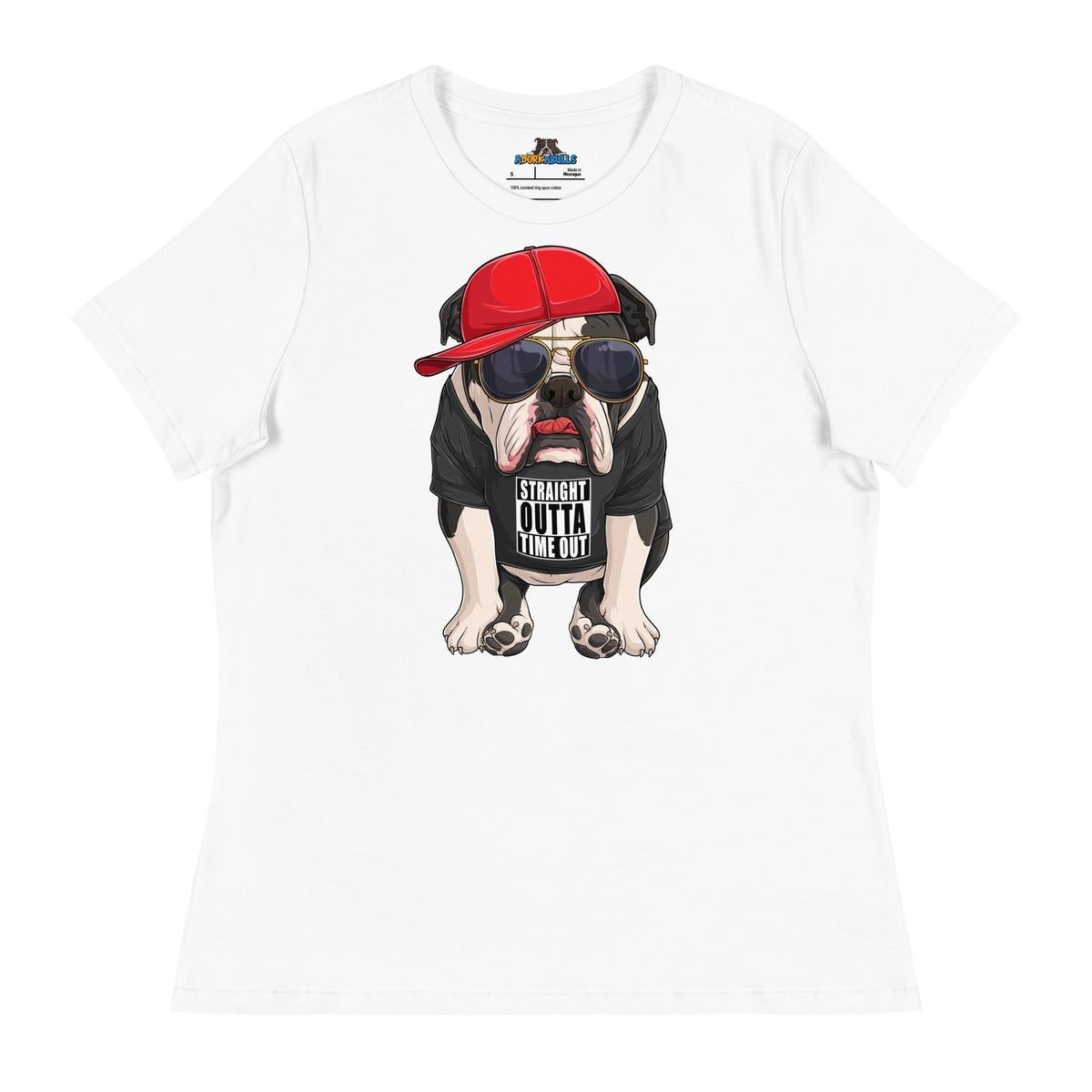 "Straight Outta Time Out" Male Bulldog Women’s Tee | Black & White Colored