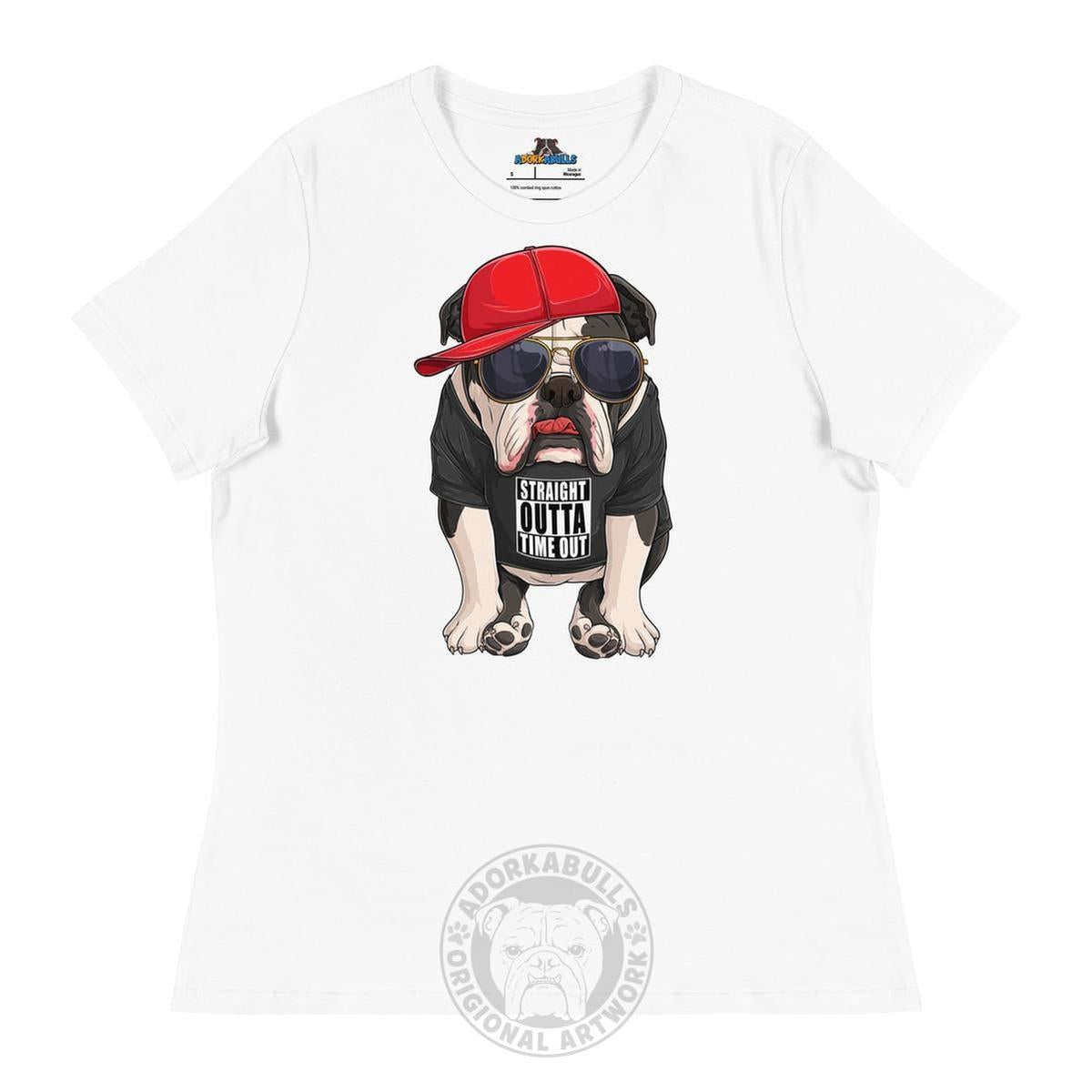 "Straight Outta Time Out" Male Bulldog Women’s Tee | Black & White Colored