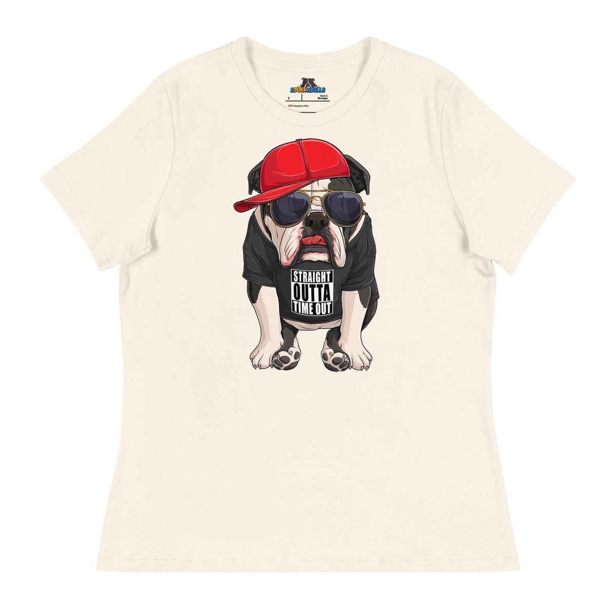 "Straight Outta Time Out" Male Bulldog Women’s Tee | Black & White Colored