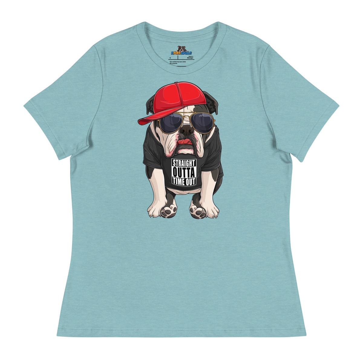 "Straight Outta Time Out" Male Bulldog Women’s Tee | Black & White Colored