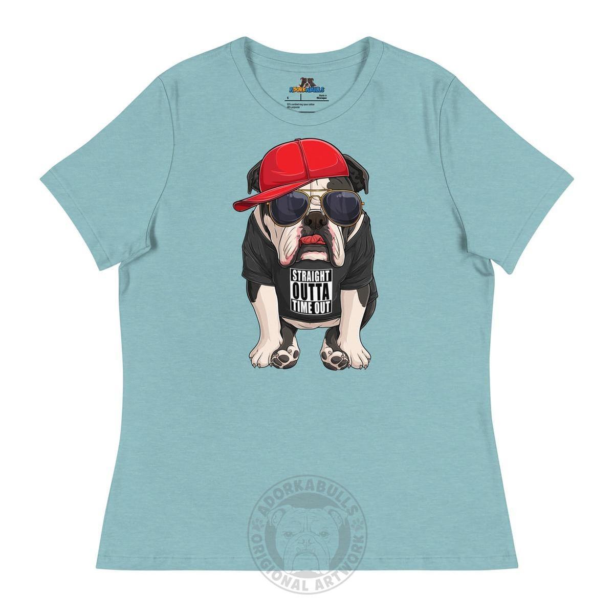 "Straight Outta Time Out" Male Bulldog Women’s Tee | Black & White Colored