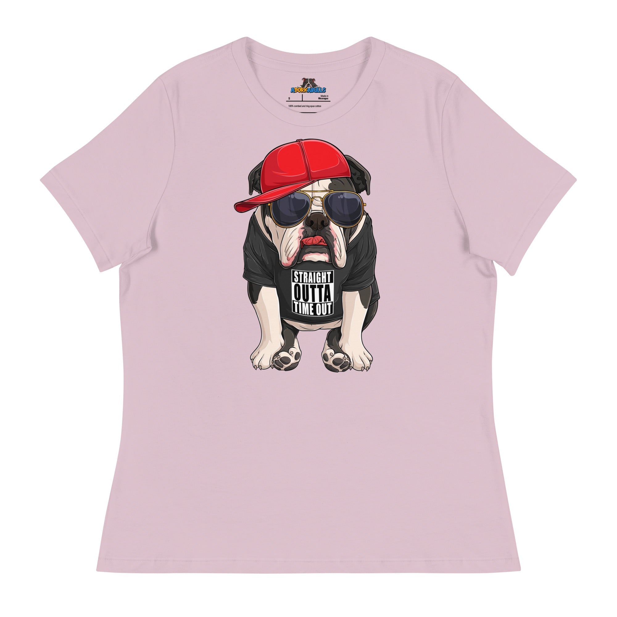 "Straight Outta Time Out" Male Bulldog Women’s Tee | Black & White Colored
