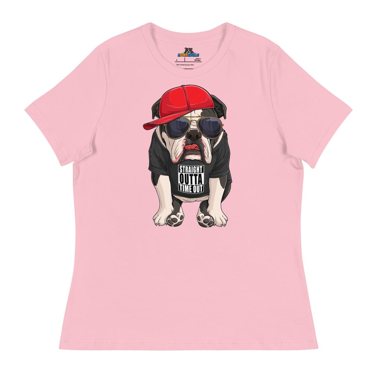 "Straight Outta Time Out" Male Bulldog Women’s Tee | Black & White Colored