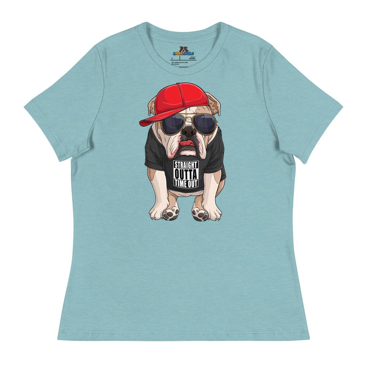"Straight Outta Time Out" Male Bulldog Women’s Tee | Fawn & White Colored