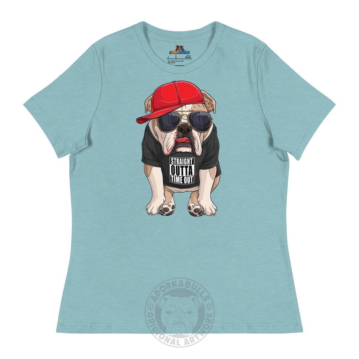 "Straight Outta Time Out" Male Bulldog Women’s Tee | Fawn & White Colored