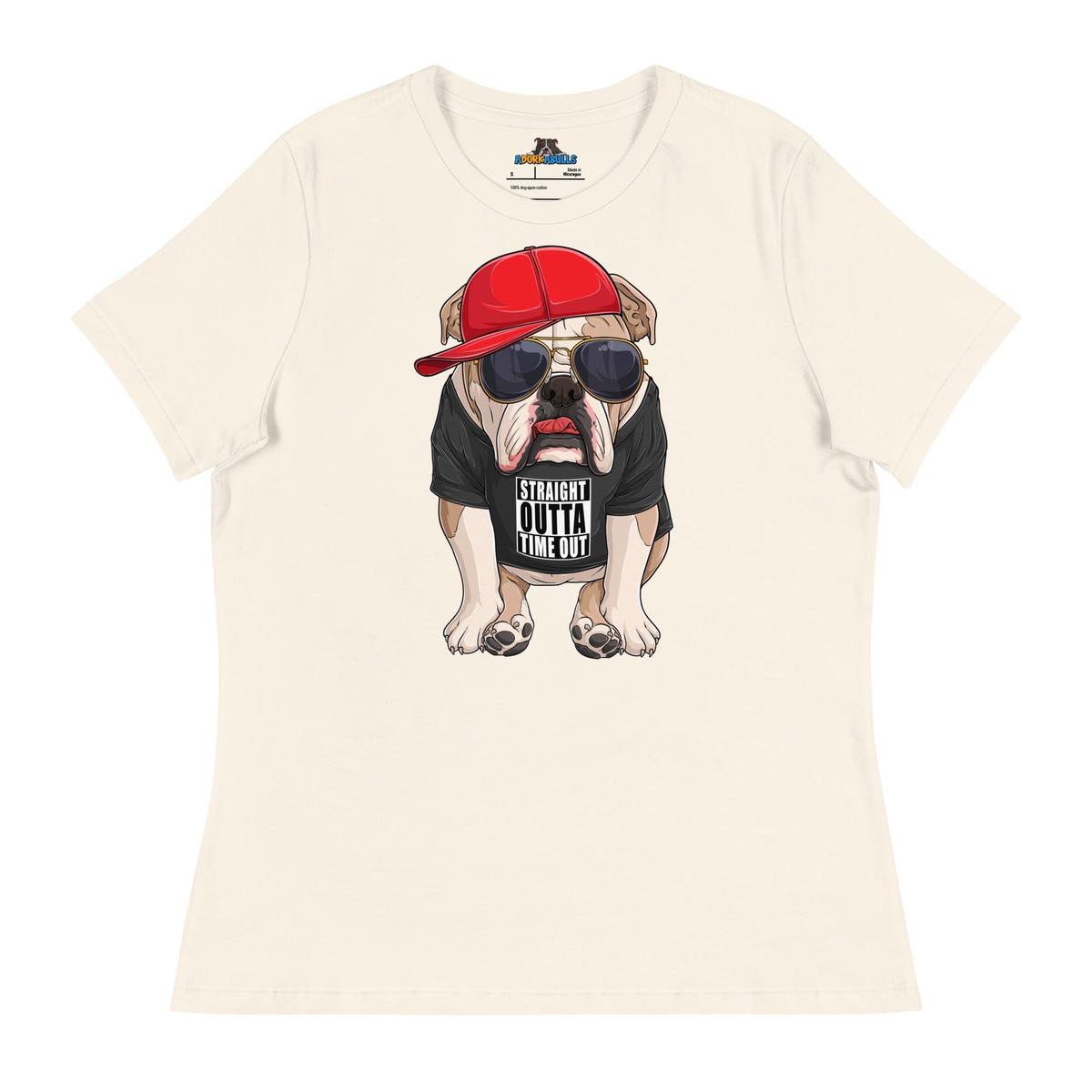 "Straight Outta Time Out" Male Bulldog Women’s Tee | Fawn & White Colored