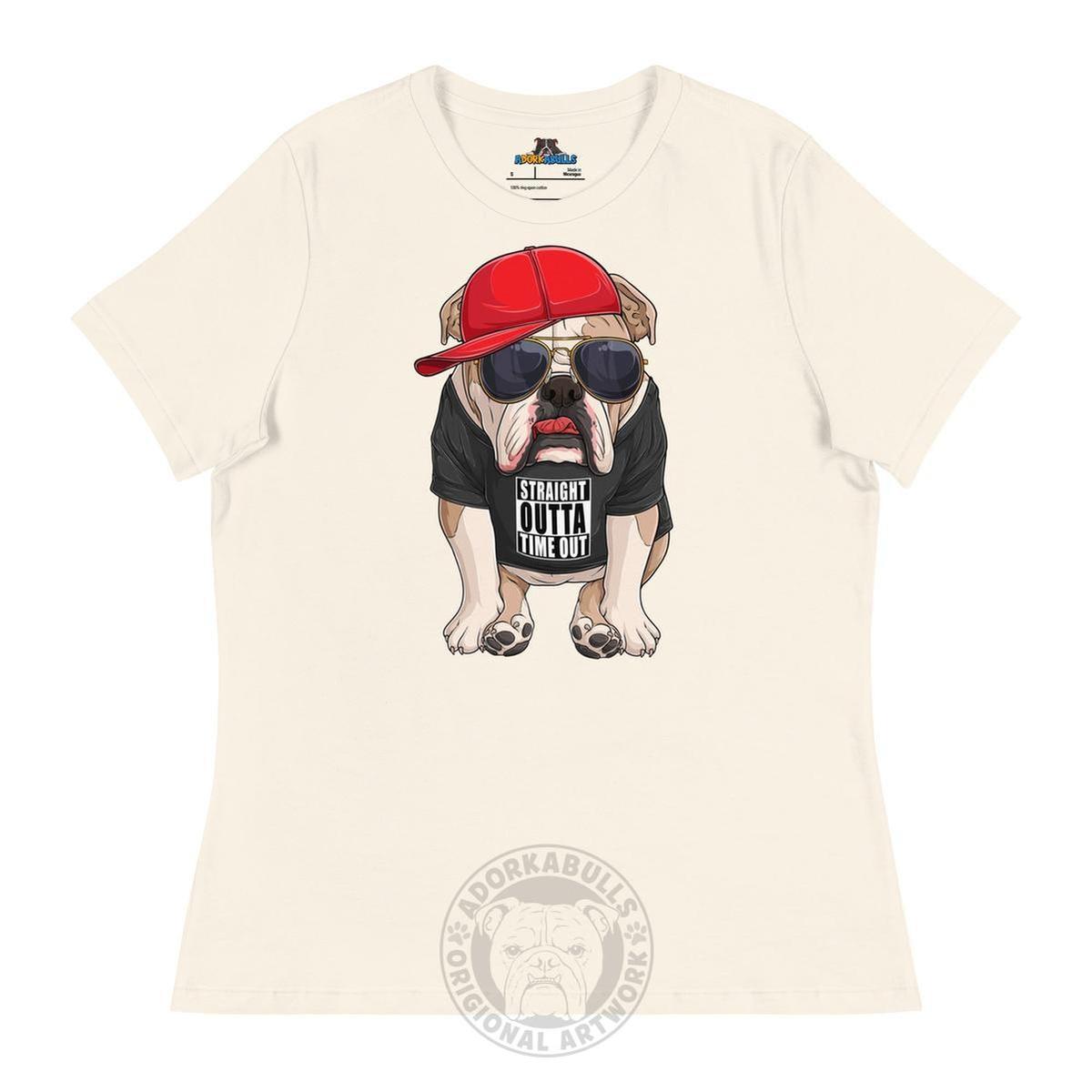 "Straight Outta Time Out" Male Bulldog Women’s Tee | Fawn & White Colored