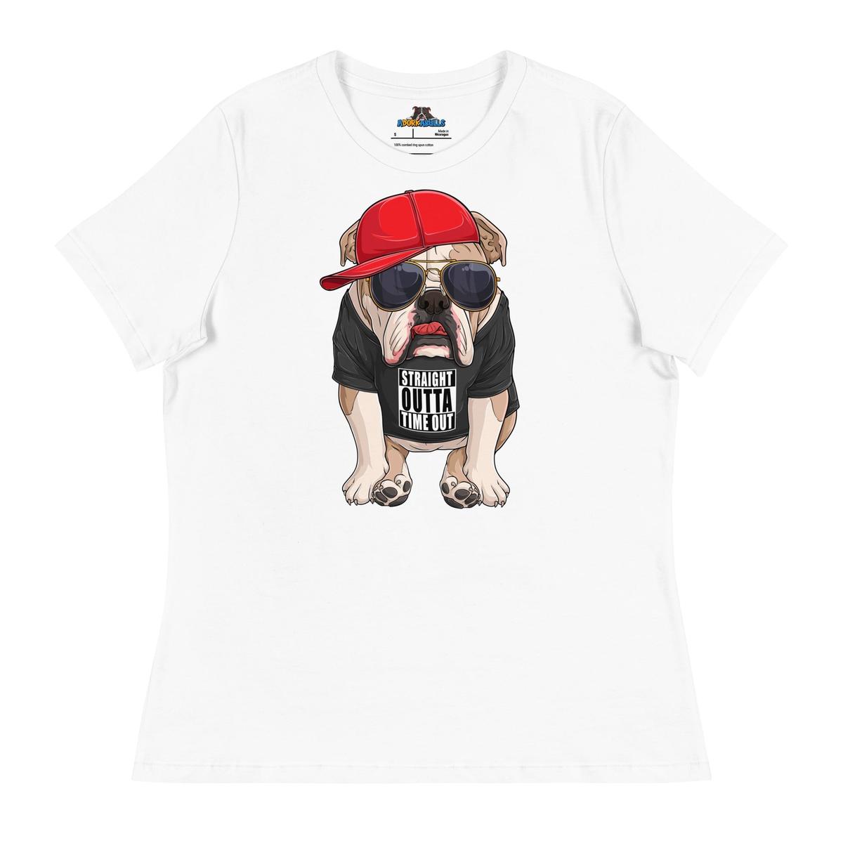 "Straight Outta Time Out" Male Bulldog Women’s Tee | Fawn & White Colored