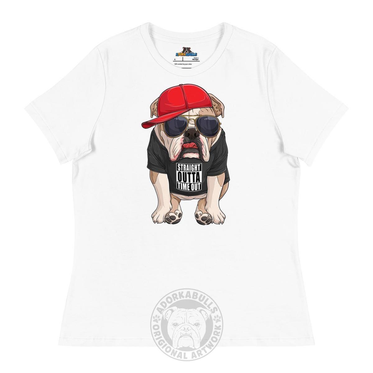 "Straight Outta Time Out" Male Bulldog Women’s Tee | Fawn & White Colored