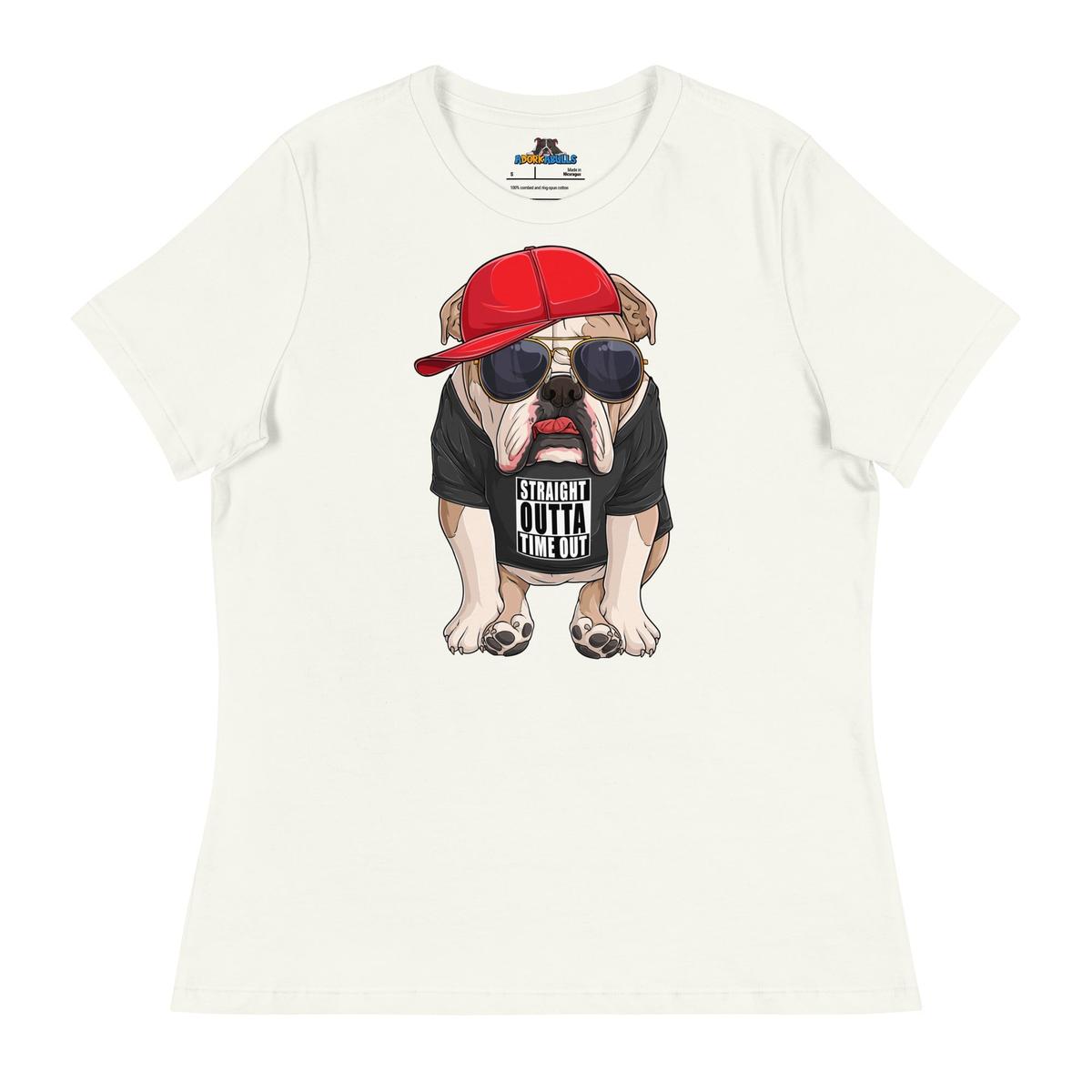 "Straight Outta Time Out" Male Bulldog Women’s Tee | Fawn & White Colored