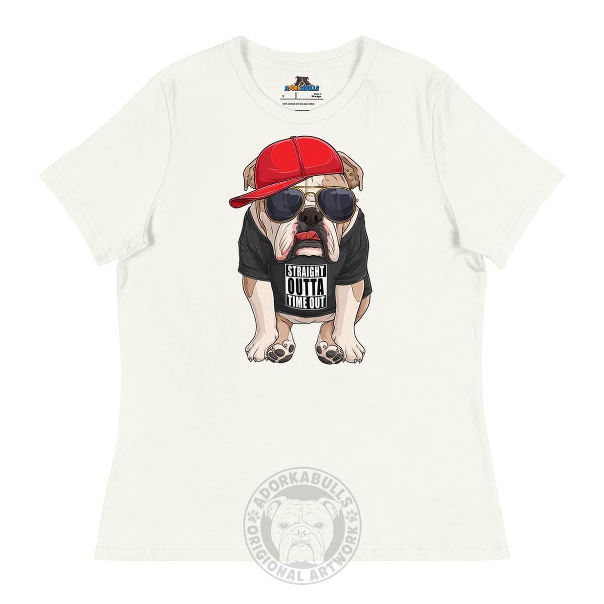 "Straight Outta Time Out" Male Bulldog Women’s Tee | Fawn & White Colored