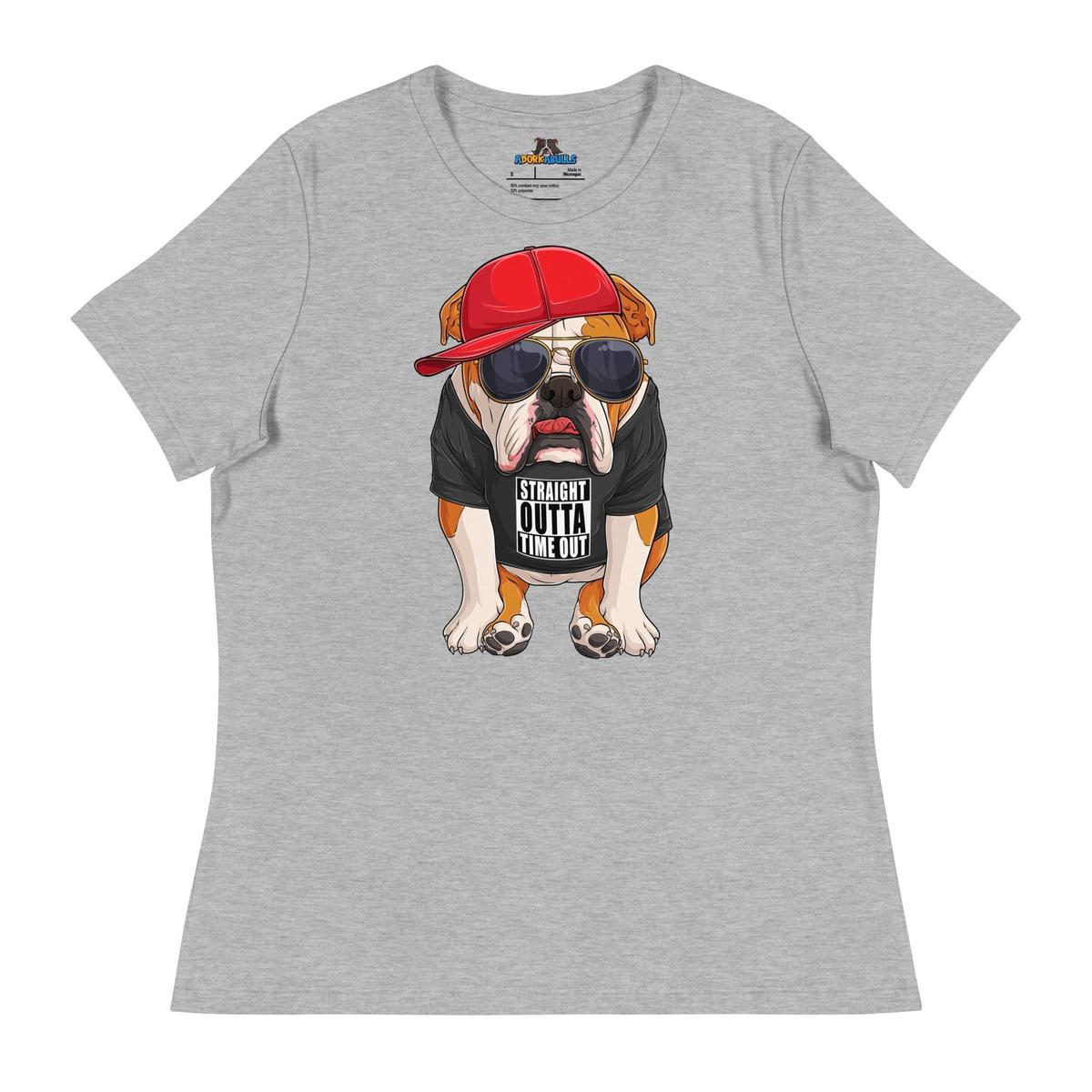"Straight Outta Time Out" Male Bulldog Women’s Tee | Red & White Colored