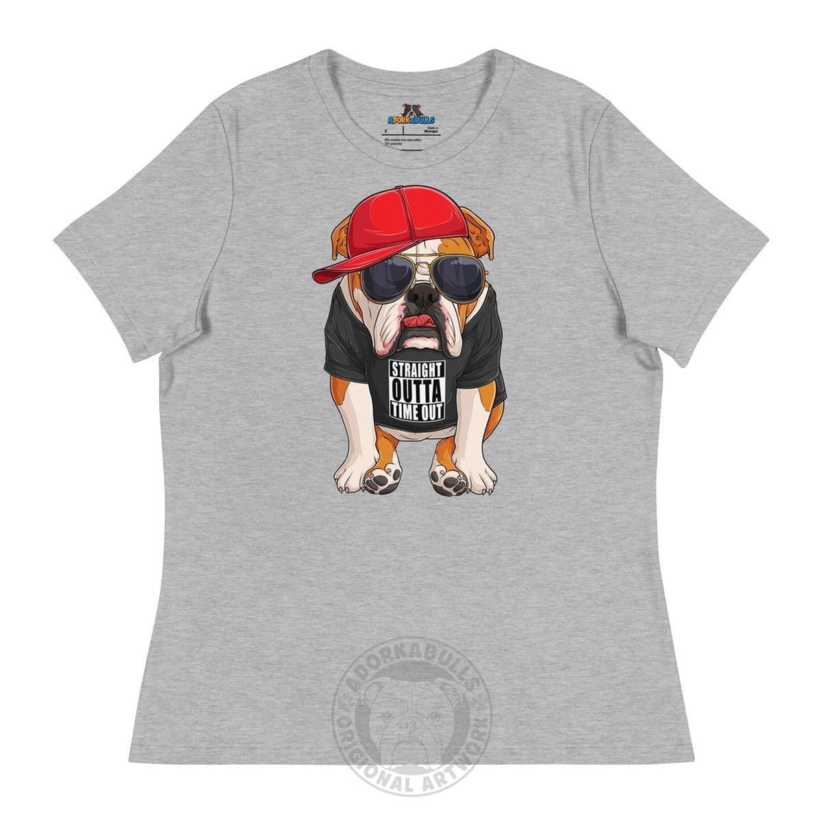 "Straight Outta Time Out" Male Bulldog Women’s Tee | Red & White Colored