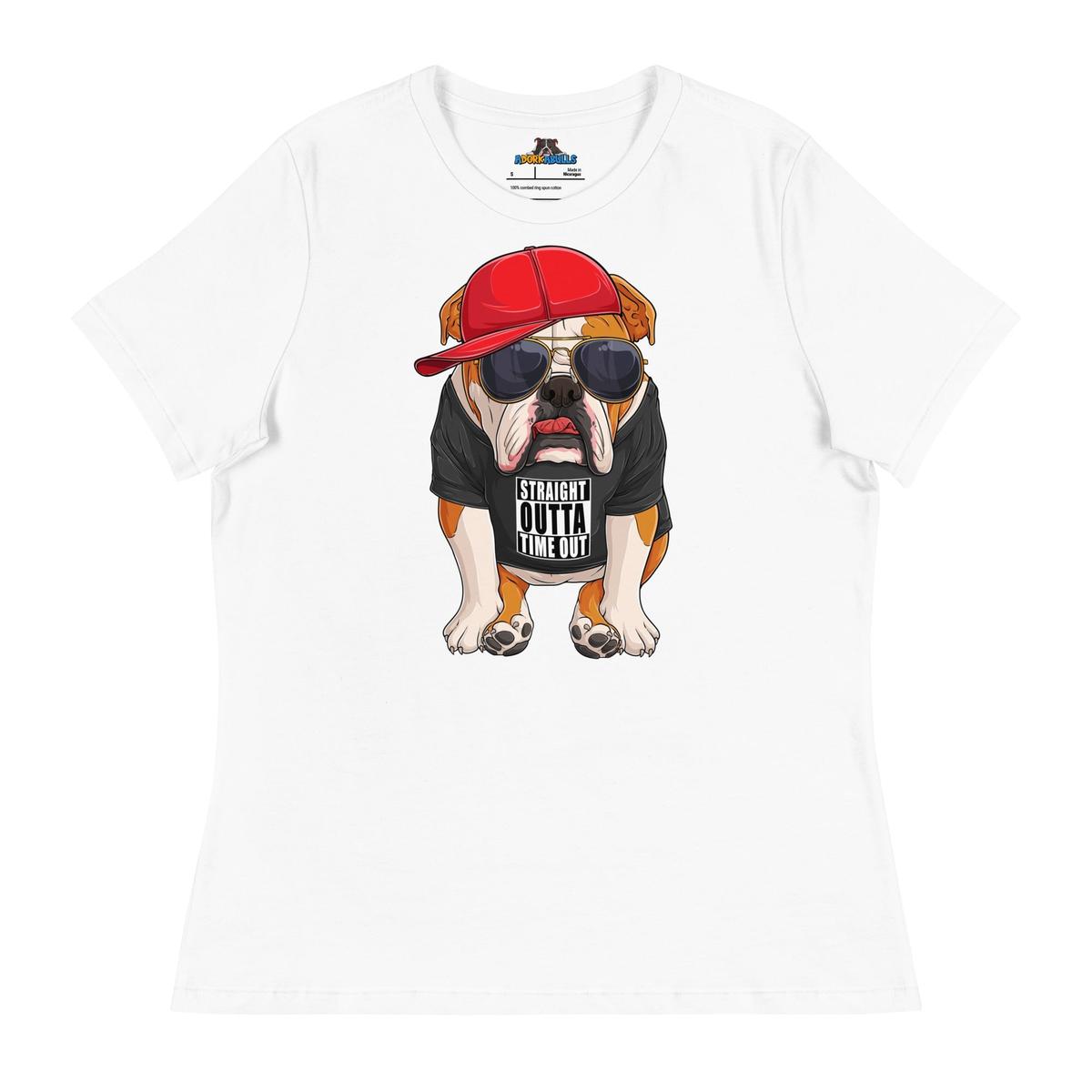 "Straight Outta Time Out" Male Bulldog Women’s Tee | Red & White Colored