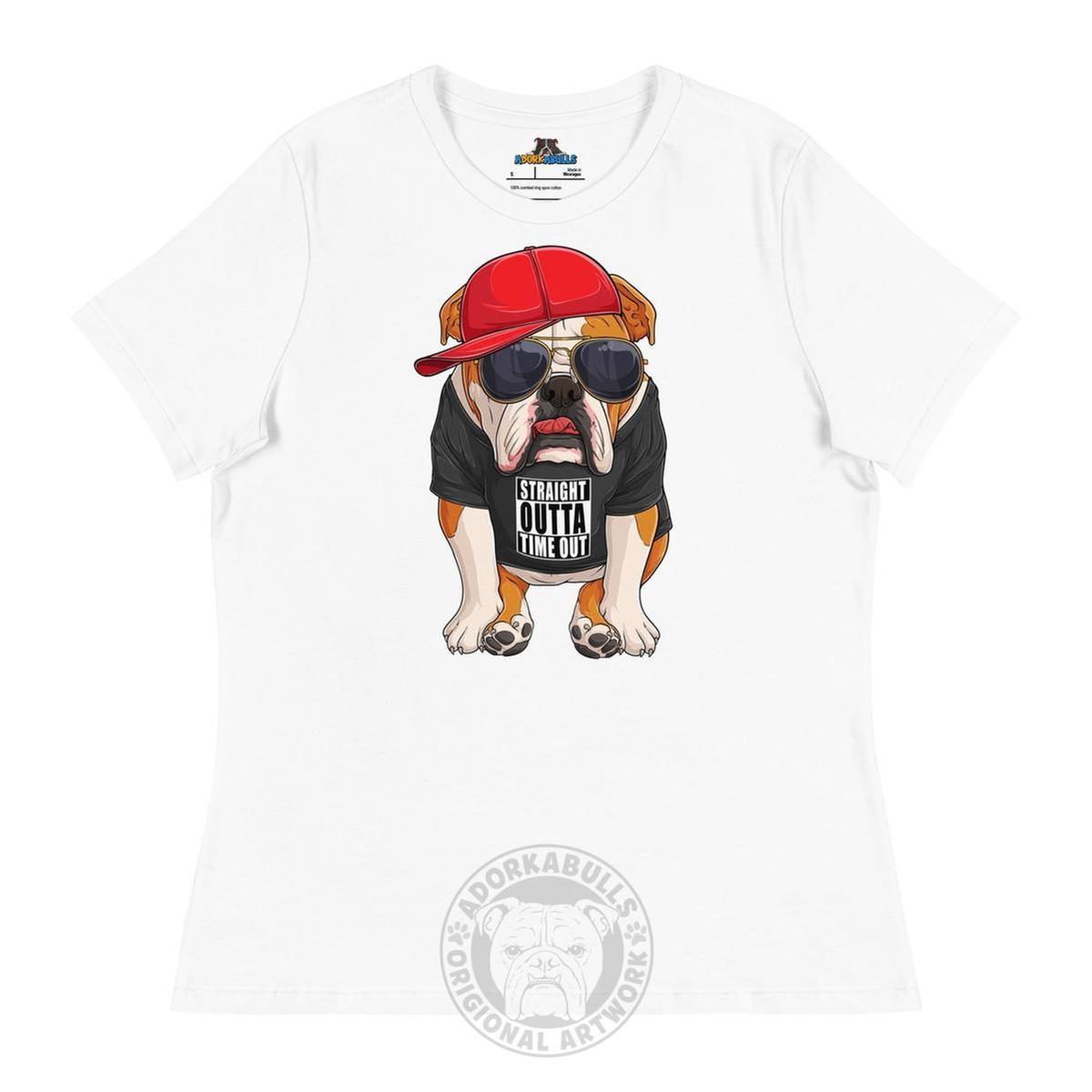 "Straight Outta Time Out" Male Bulldog Women’s Tee | Red & White Colored