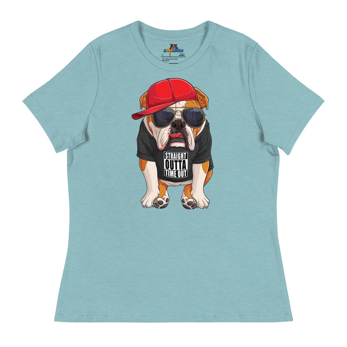 "Straight Outta Time Out" Male Bulldog Women’s Tee | Red & White Colored
