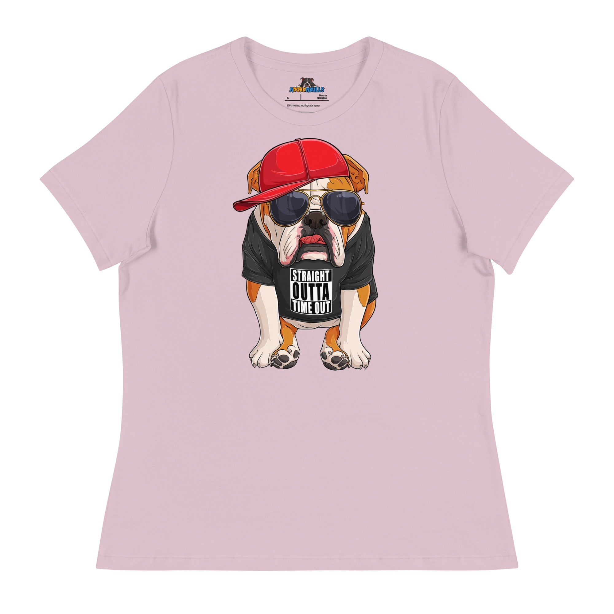 "Straight Outta Time Out" Male Bulldog Women’s Tee | Red & White Colored