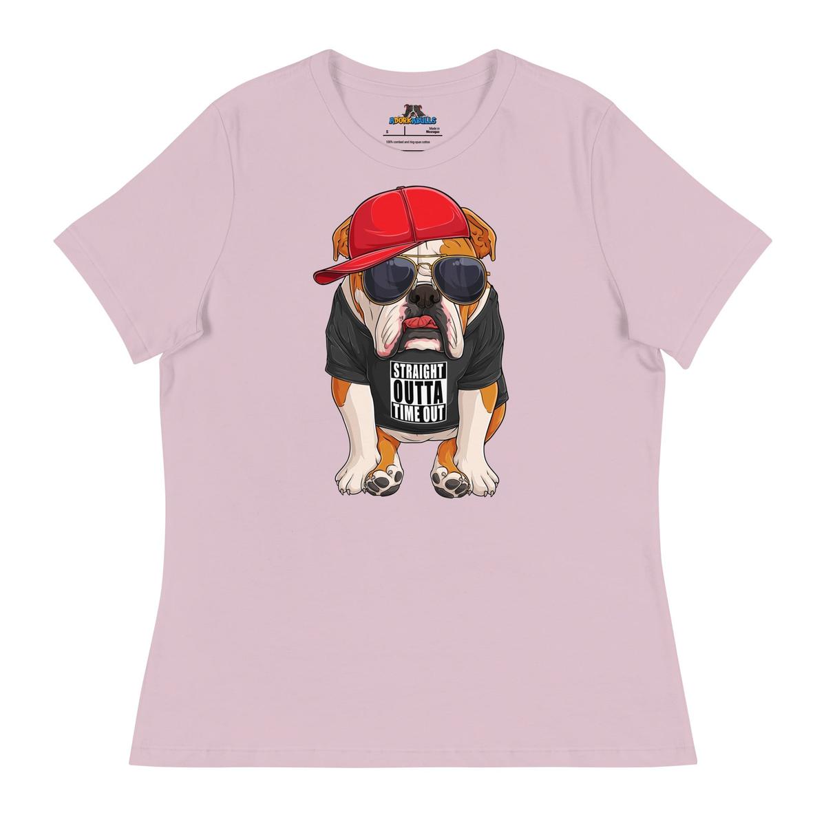 "Straight Outta Time Out" Male Bulldog Women’s Tee | Red & White Colored