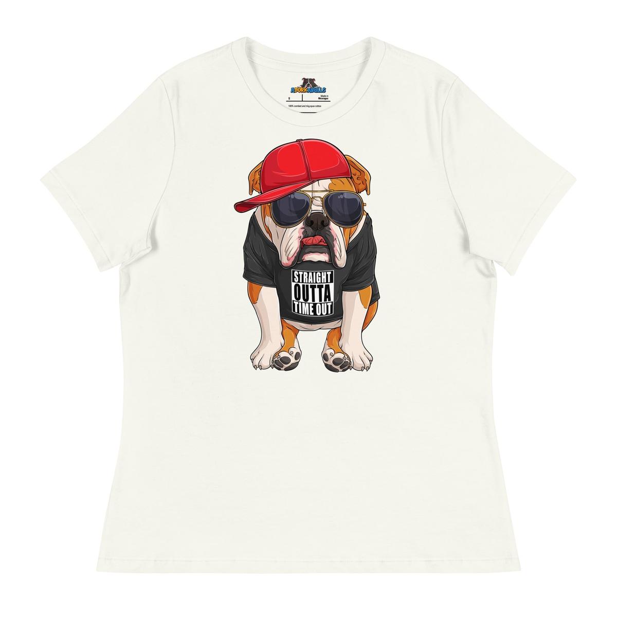 "Straight Outta Time Out" Male Bulldog Women’s Tee | Red & White Colored