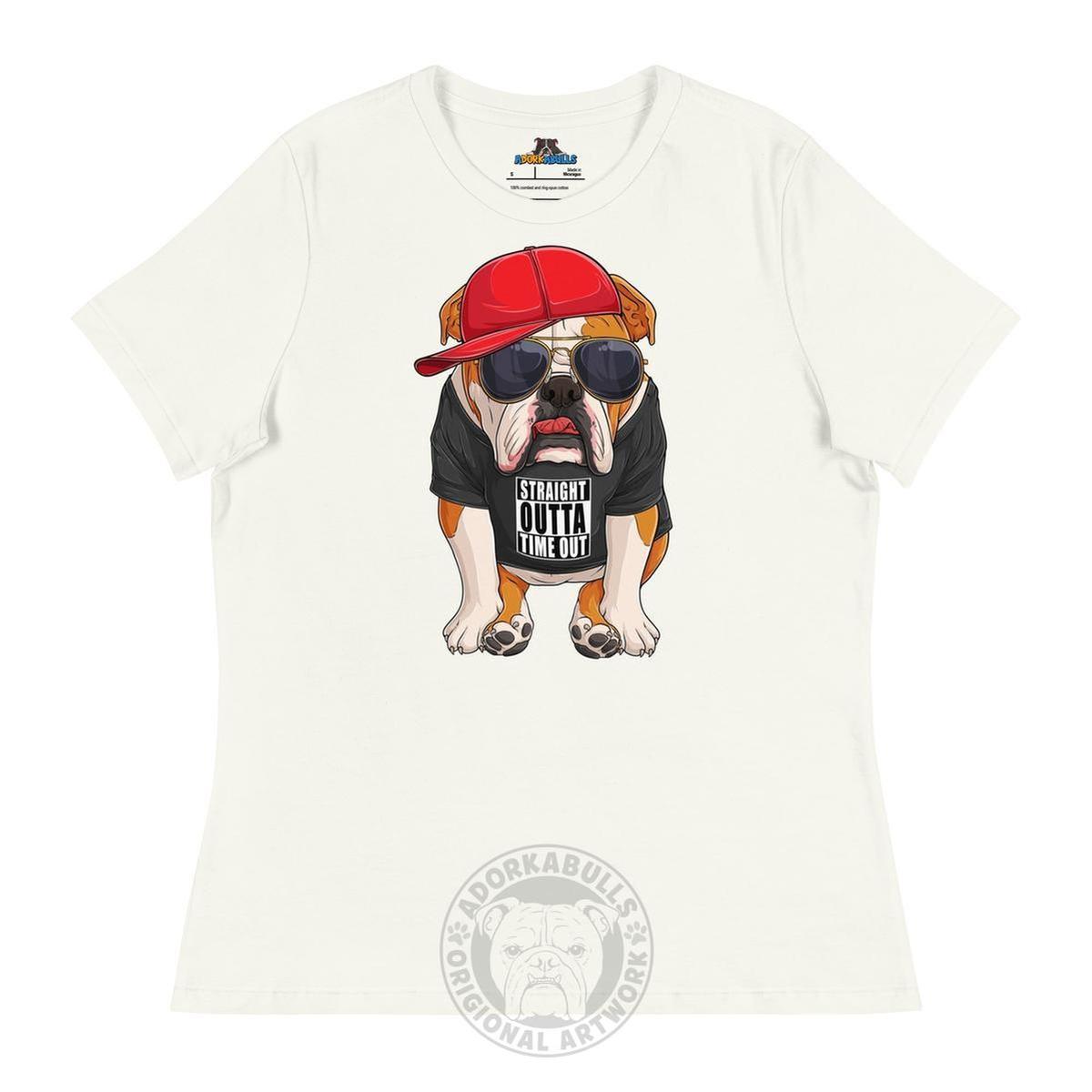 "Straight Outta Time Out" Male Bulldog Women’s Tee | Red & White Colored