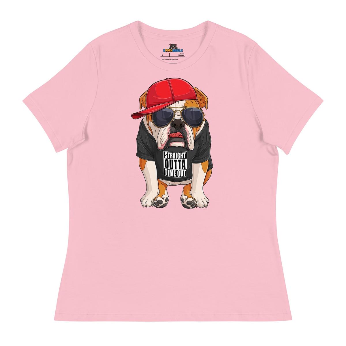 "Straight Outta Time Out" Male Bulldog Women’s Tee | Red & White Colored
