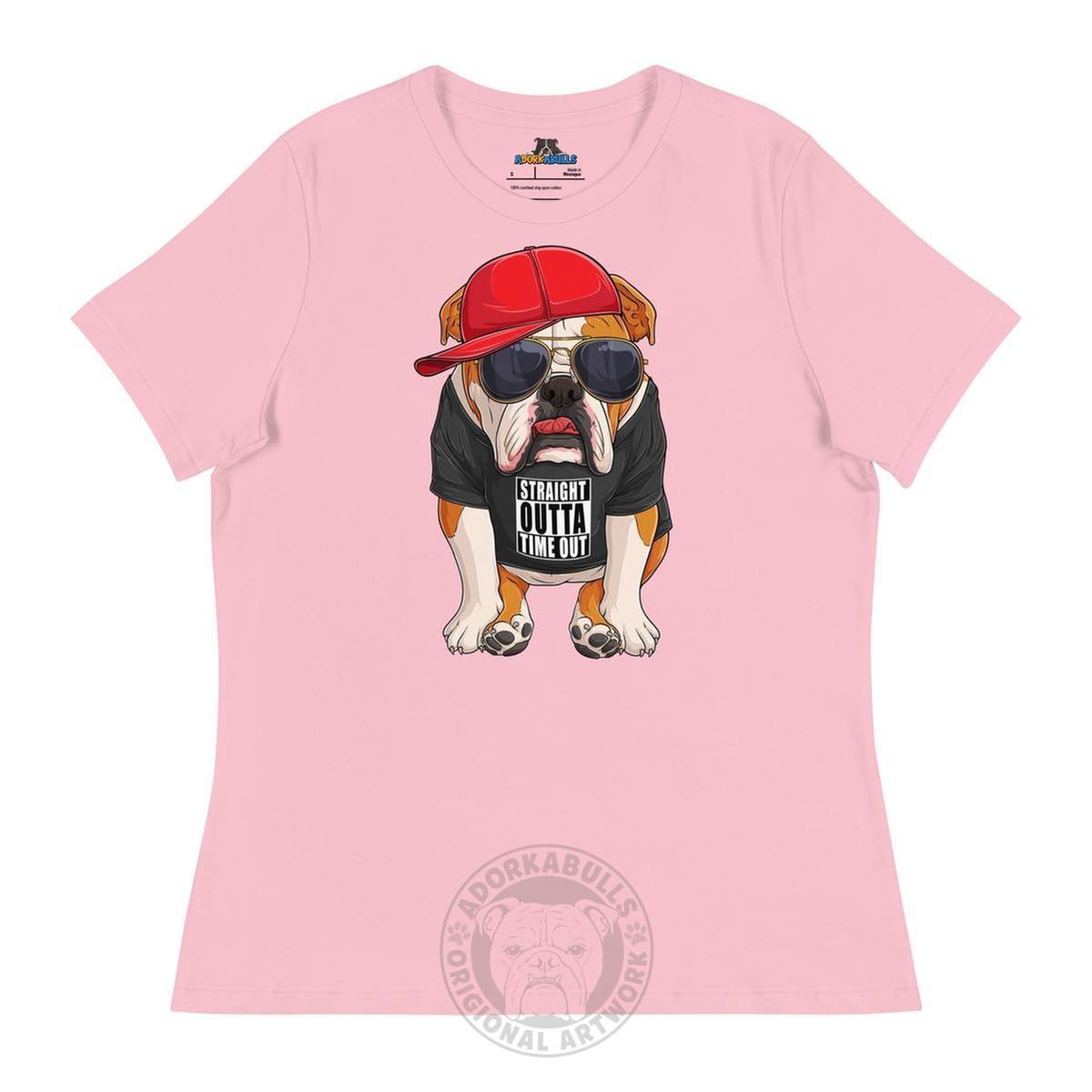 "Straight Outta Time Out" Male Bulldog Women’s Tee | Red & White Colored