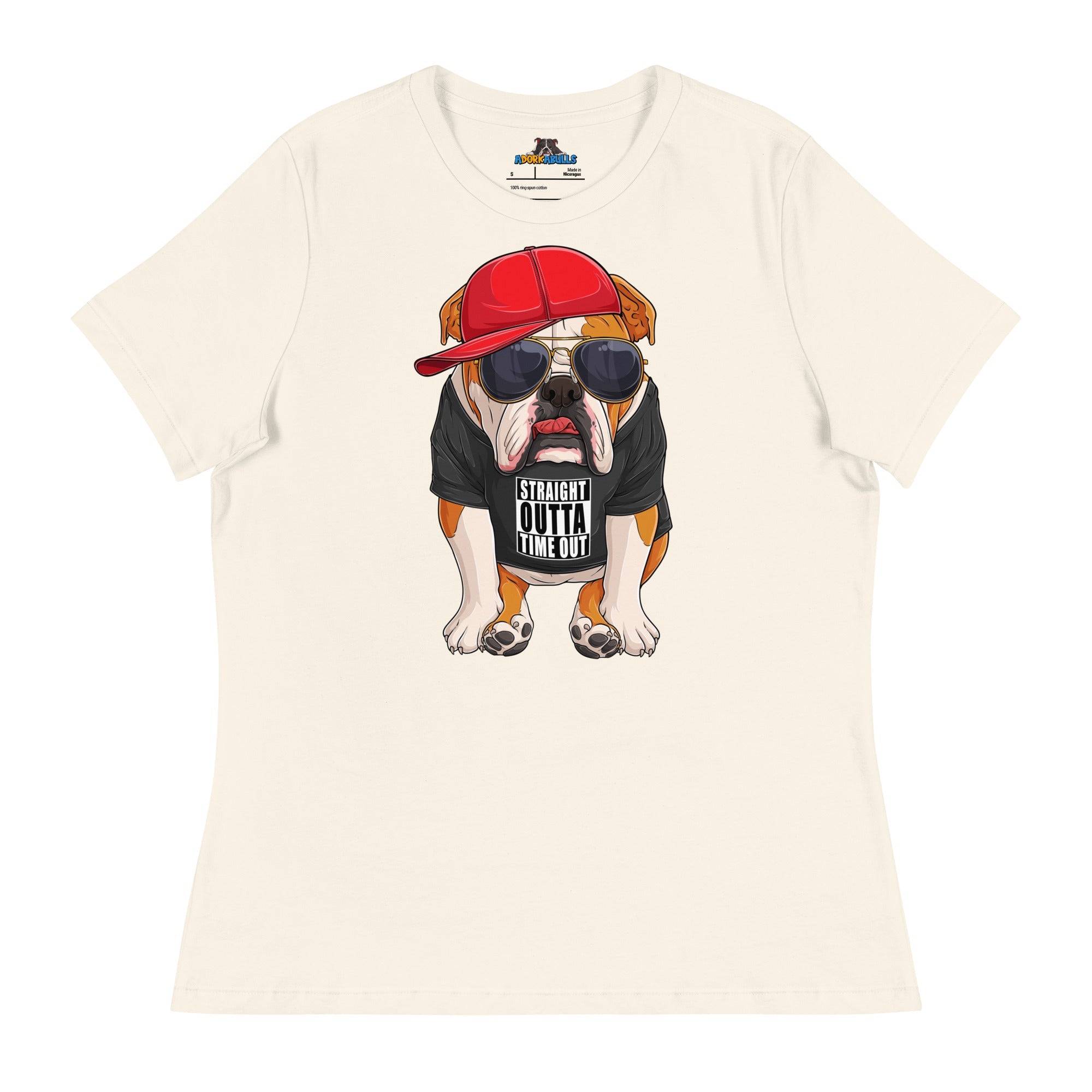 "Straight Outta Time Out" Male Bulldog Women’s Tee | Red & White Colored