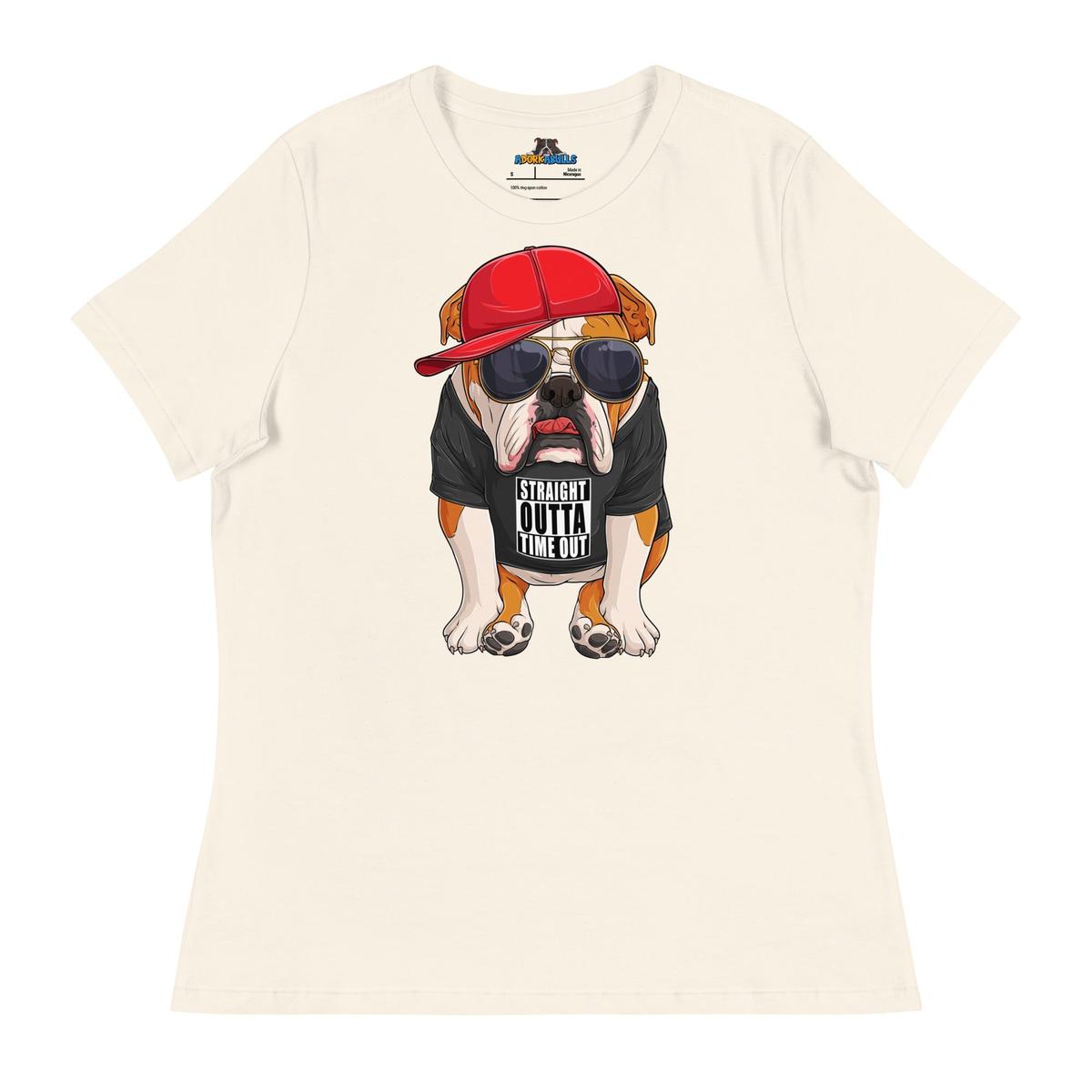 "Straight Outta Time Out" Male Bulldog Women’s Tee | Red & White Colored