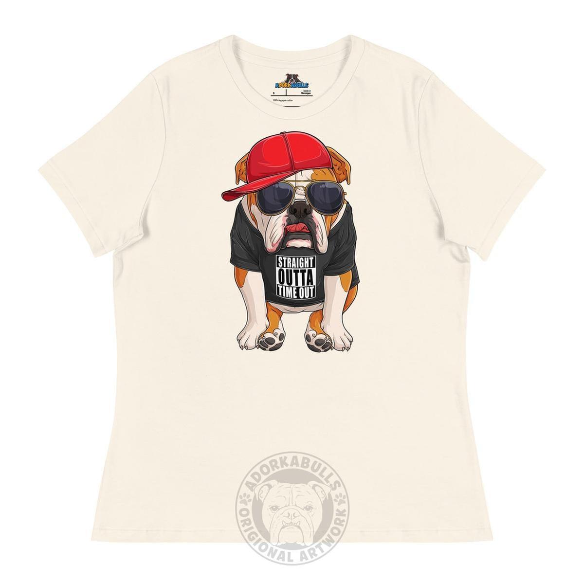 "Straight Outta Time Out" Male Bulldog Women’s Tee | Red & White Colored