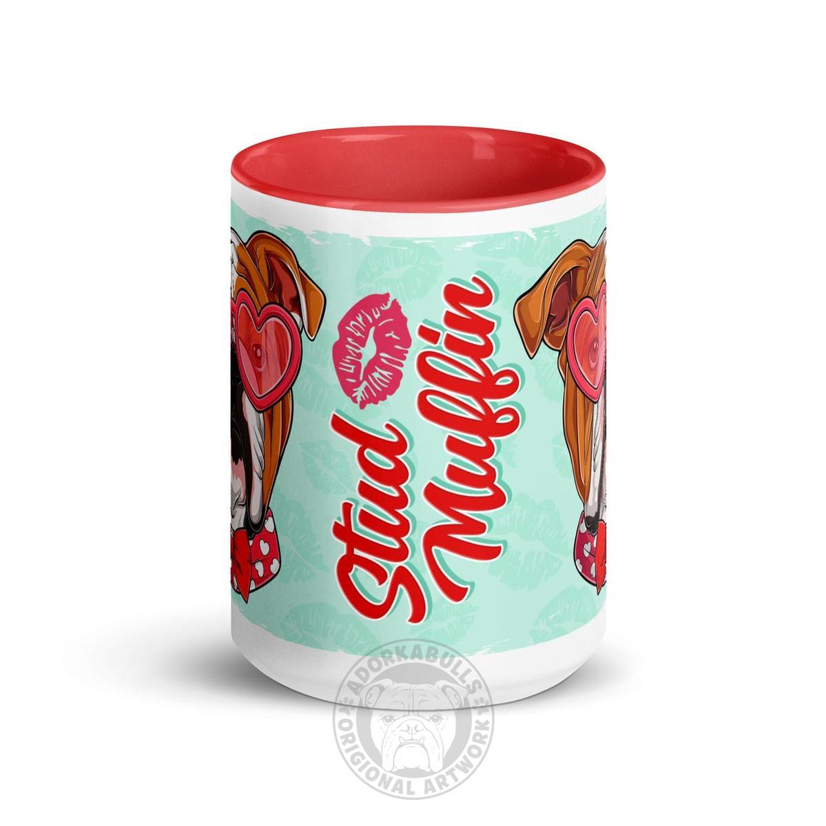 "Stud Muffin" English Bulldog Mug | Red & White Colored