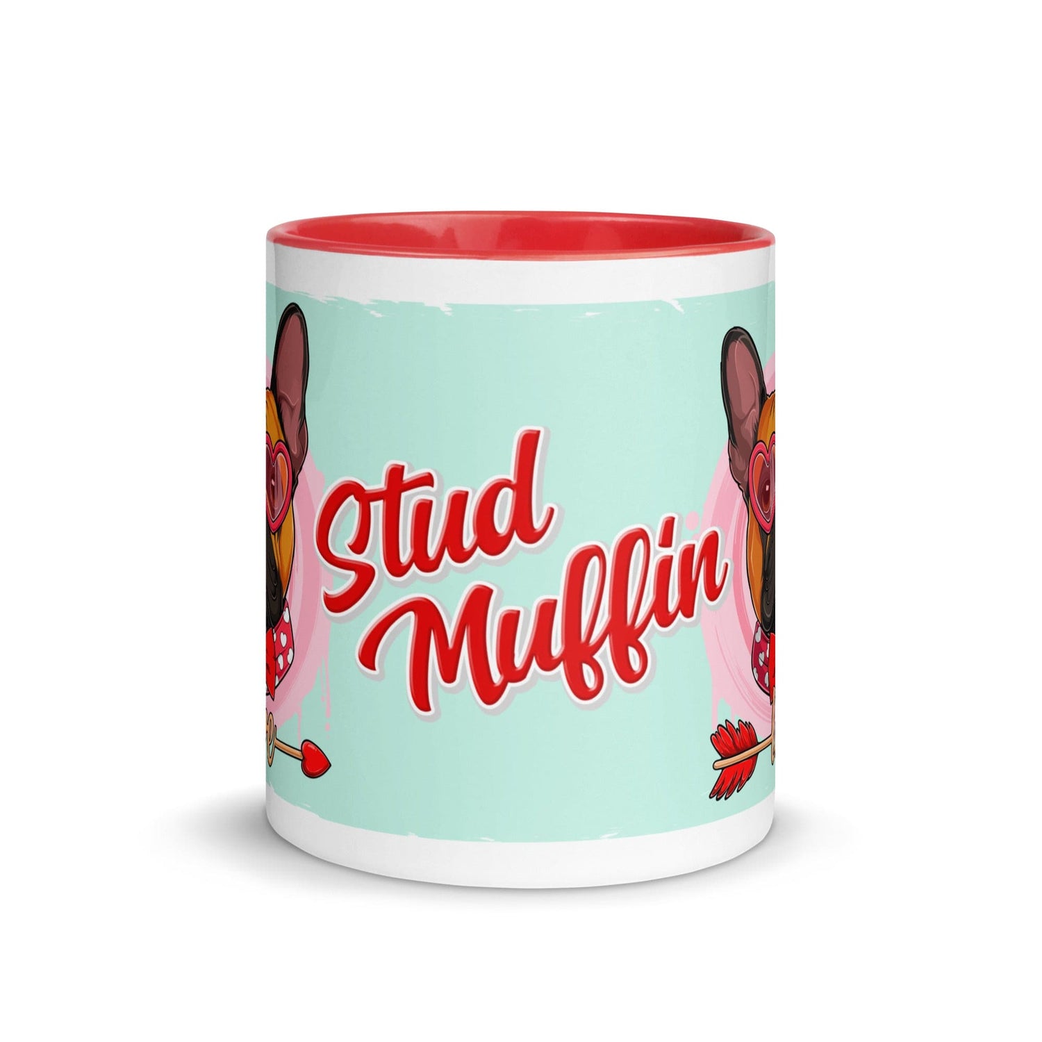 "Stud Muffin" with Arrow of Love French Bulldog Mug | Red & White Colored Male
