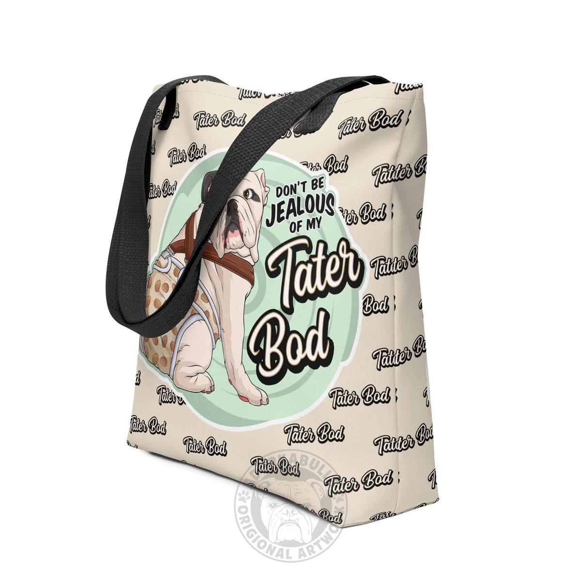 "Tater Bod" English Bulldog Tote Bag | White & Black Colored with Spina Bifida