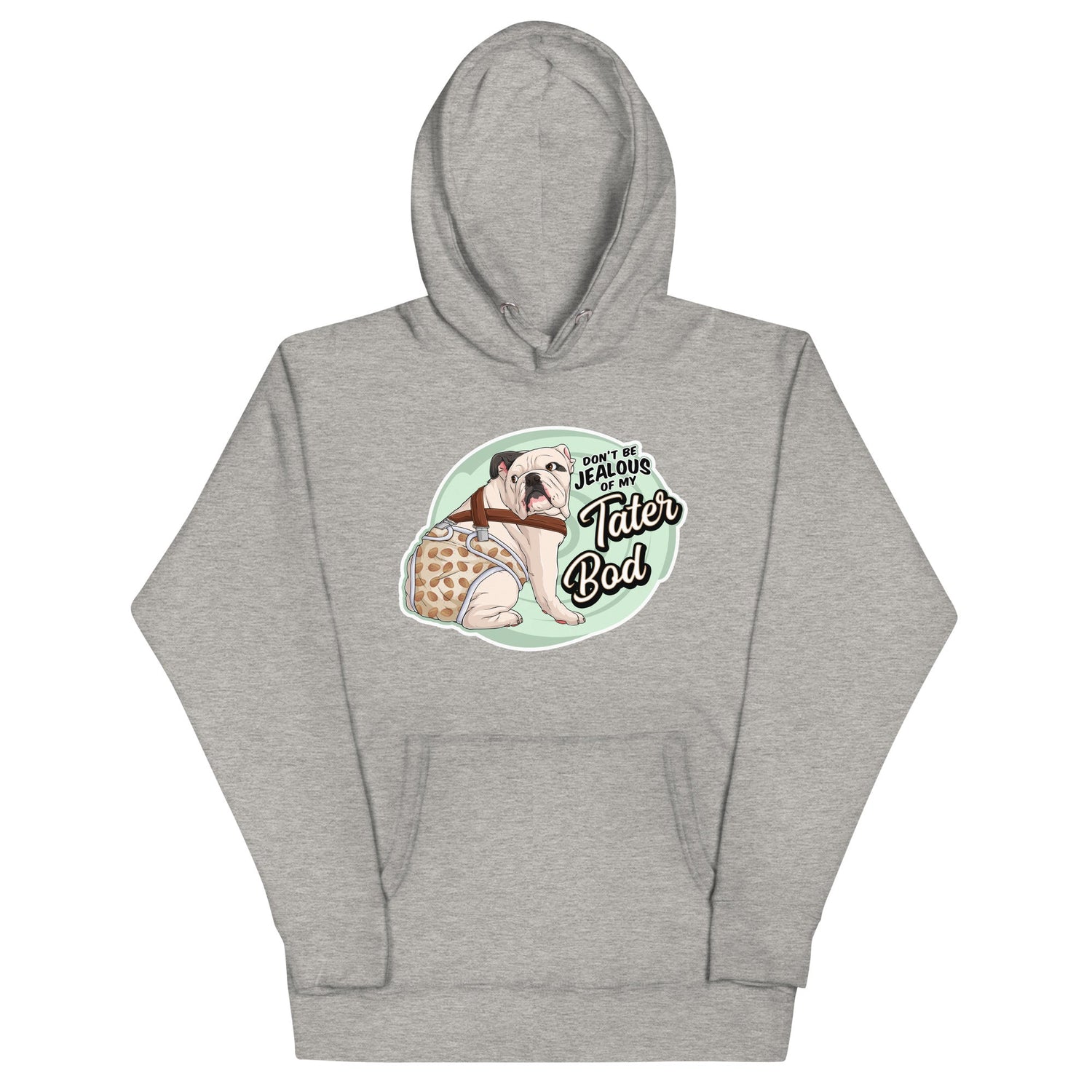"Tater Bod" English Bulldog Unisex Hoodie | White & Black Colored with Spina Bifida