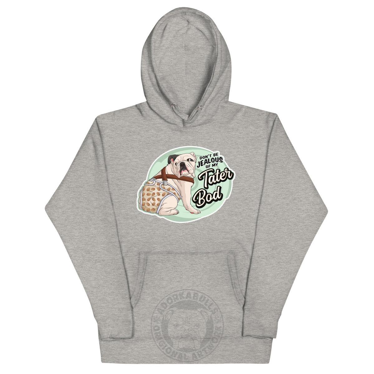 "Tater Bod" English Bulldog Unisex Hoodie | White & Black Colored with Spina Bifida