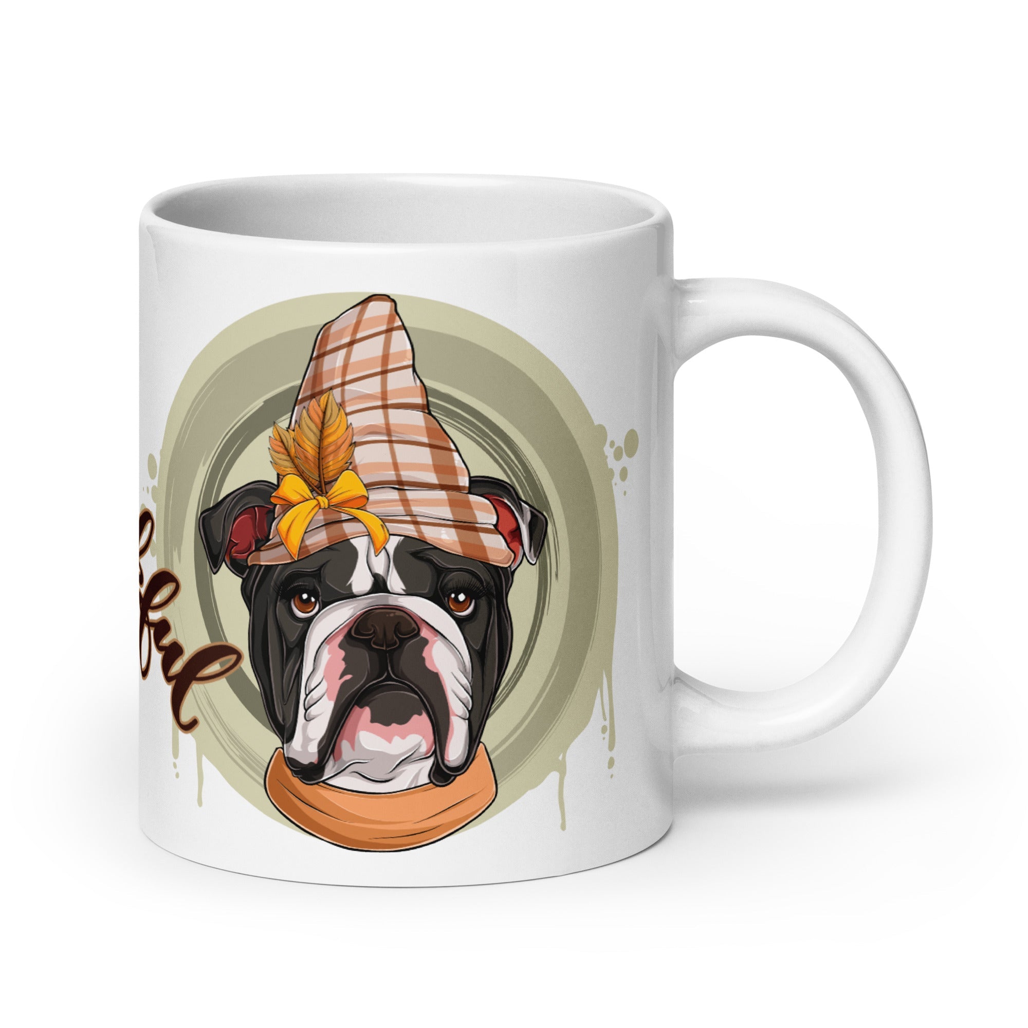"Thankful" Female English Bulldog Thanksgiving Mug | B&W Colored