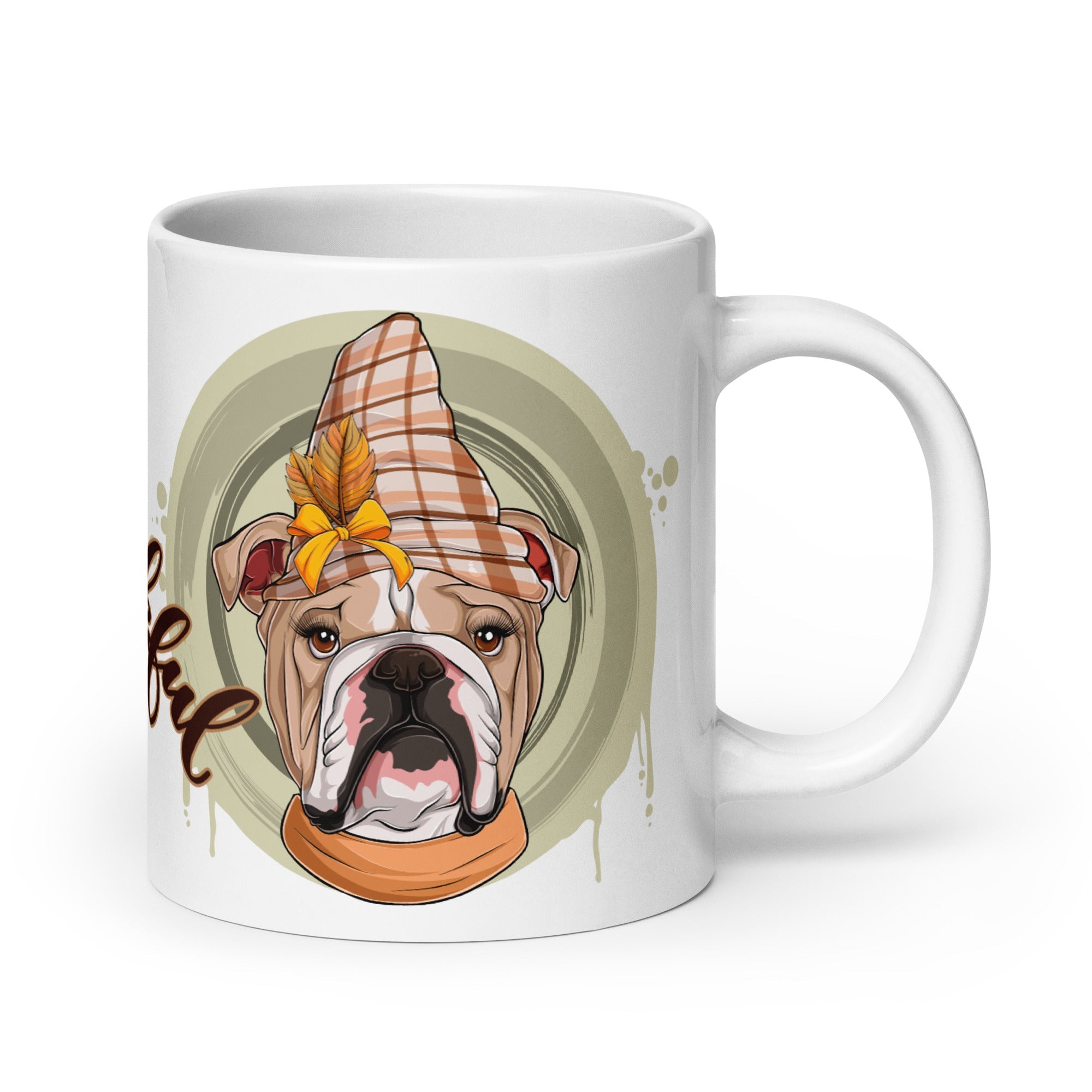 "Thankful" Female English Bulldog Thanksgiving Mug | Fawn & White Colored