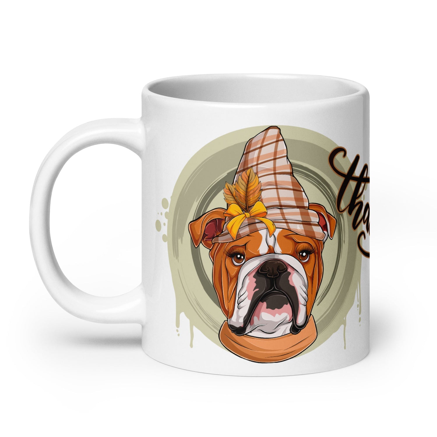 "Thankful" Female English Bulldog Thanksgiving Mug | Red & White Colored