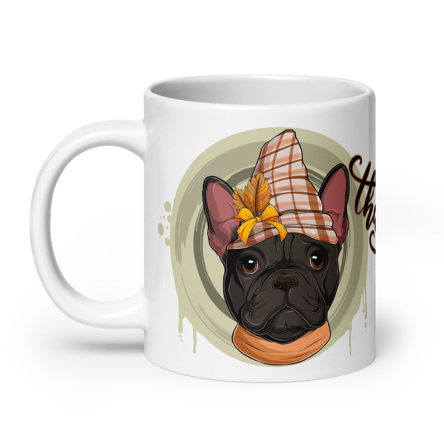 "Thankful" Female French Bulldog Thanksgiving Mug | B&W Colored