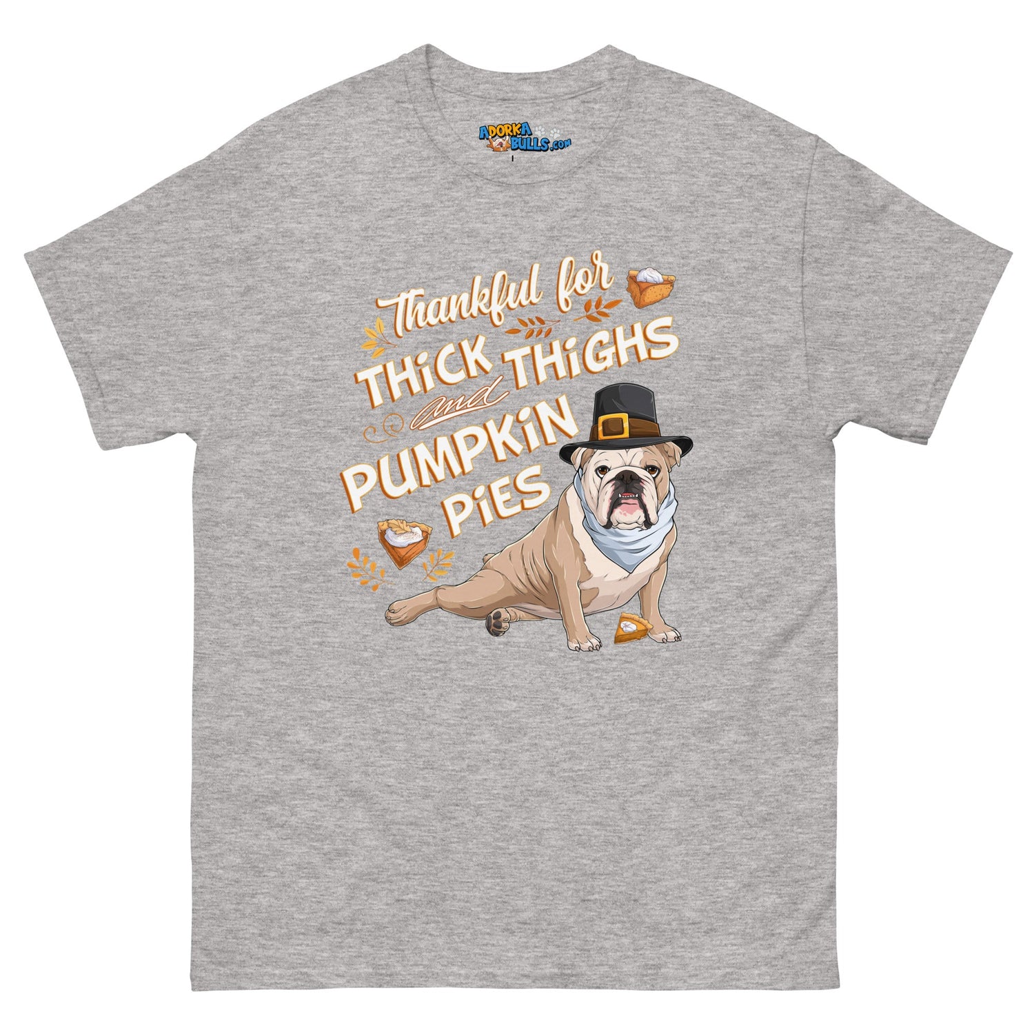 "Thankful for Thick Thighs & Pumpkin Pies" Unisex Tee | Fawn & White Colored