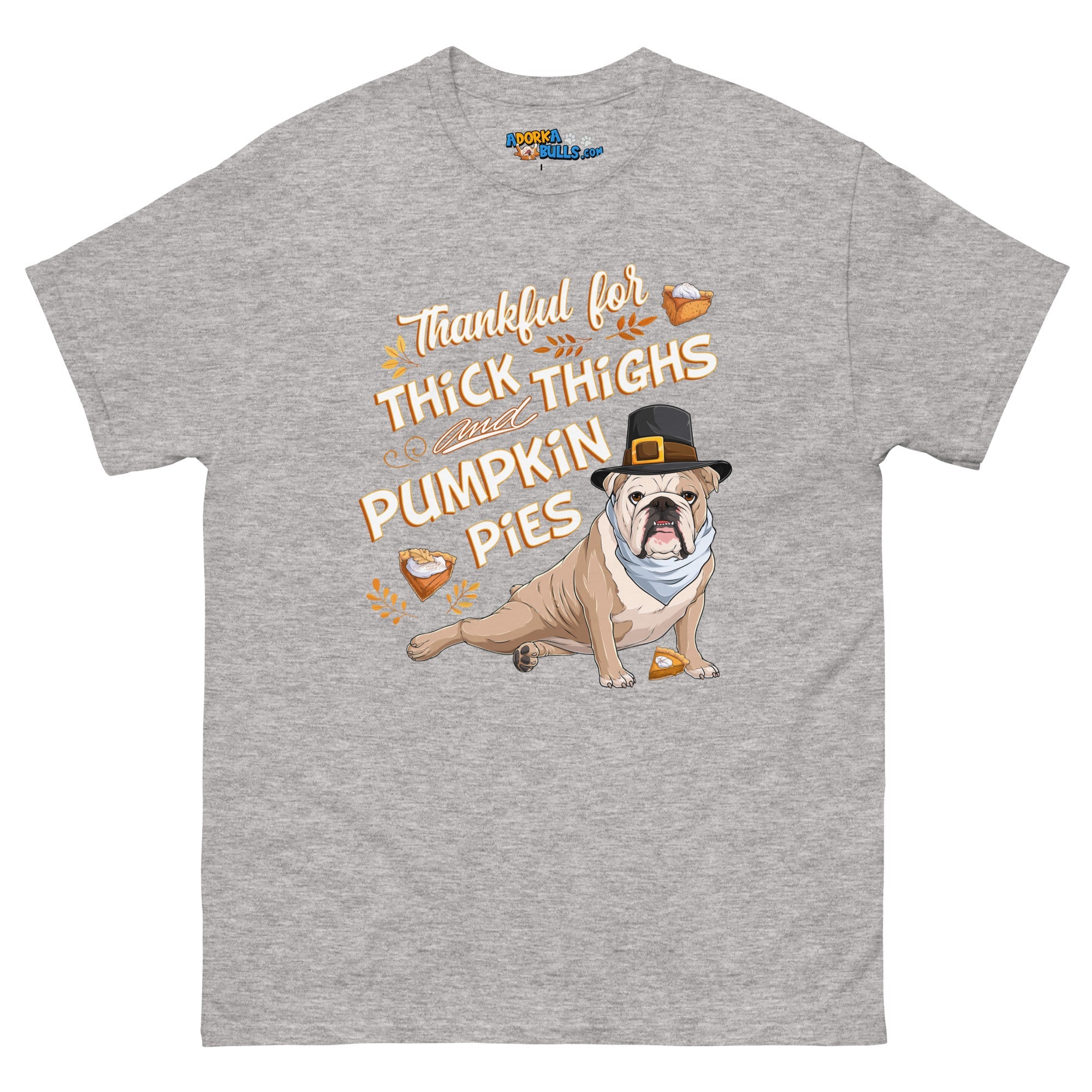 "Thankful for Thick Thighs & Pumpkin Pies" Unisex Tee | Fawn & White Colored