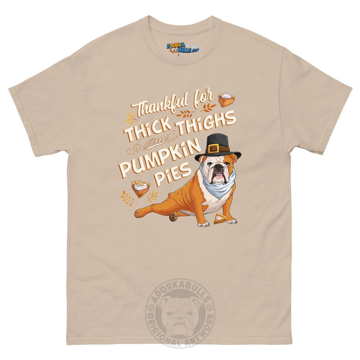 "Thankful for Thick Thighs & Pumpkin Pies" Unisex Tee | Red & White Colored