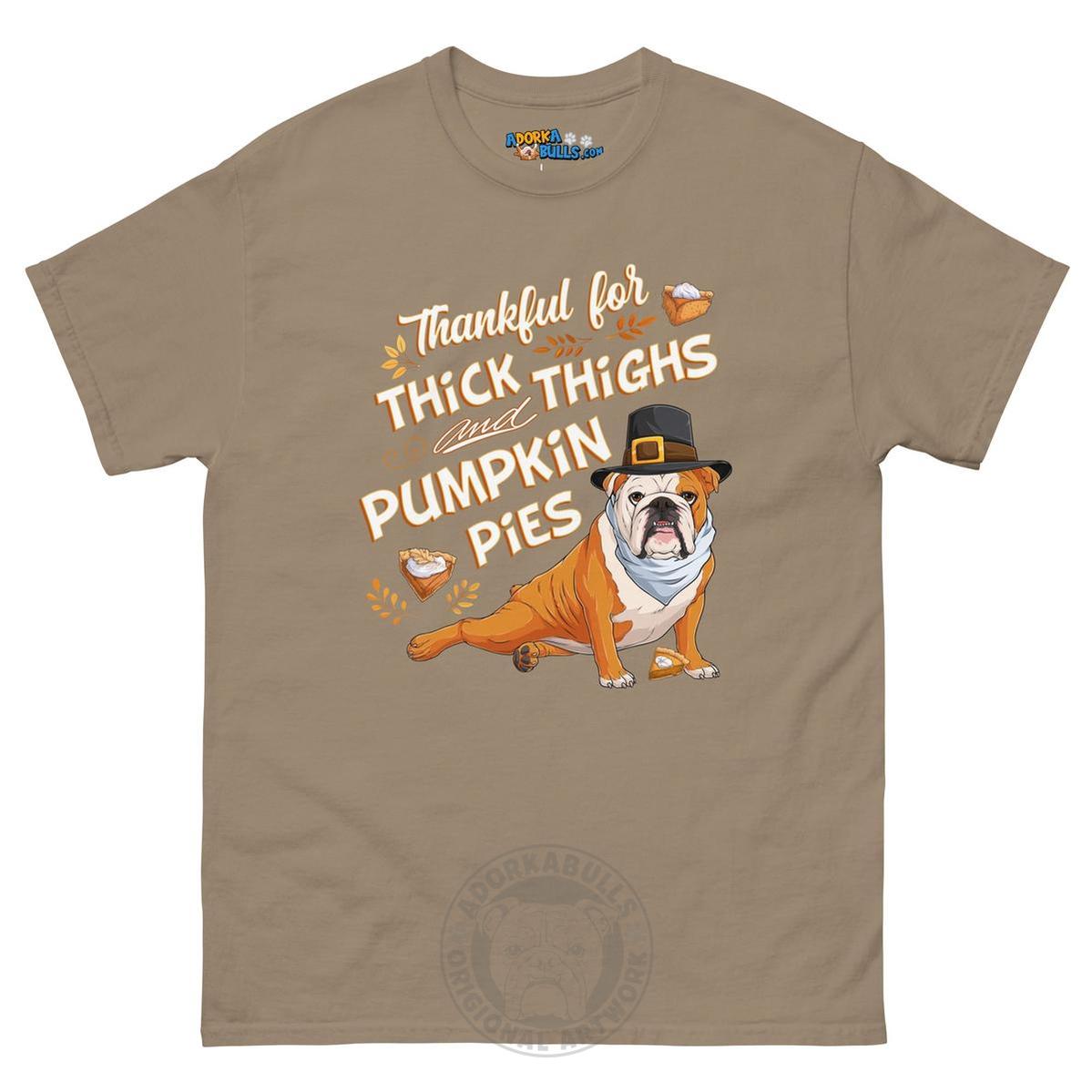 "Thankful for Thick Thighs & Pumpkin Pies" Unisex Tee | Red & White Colored
